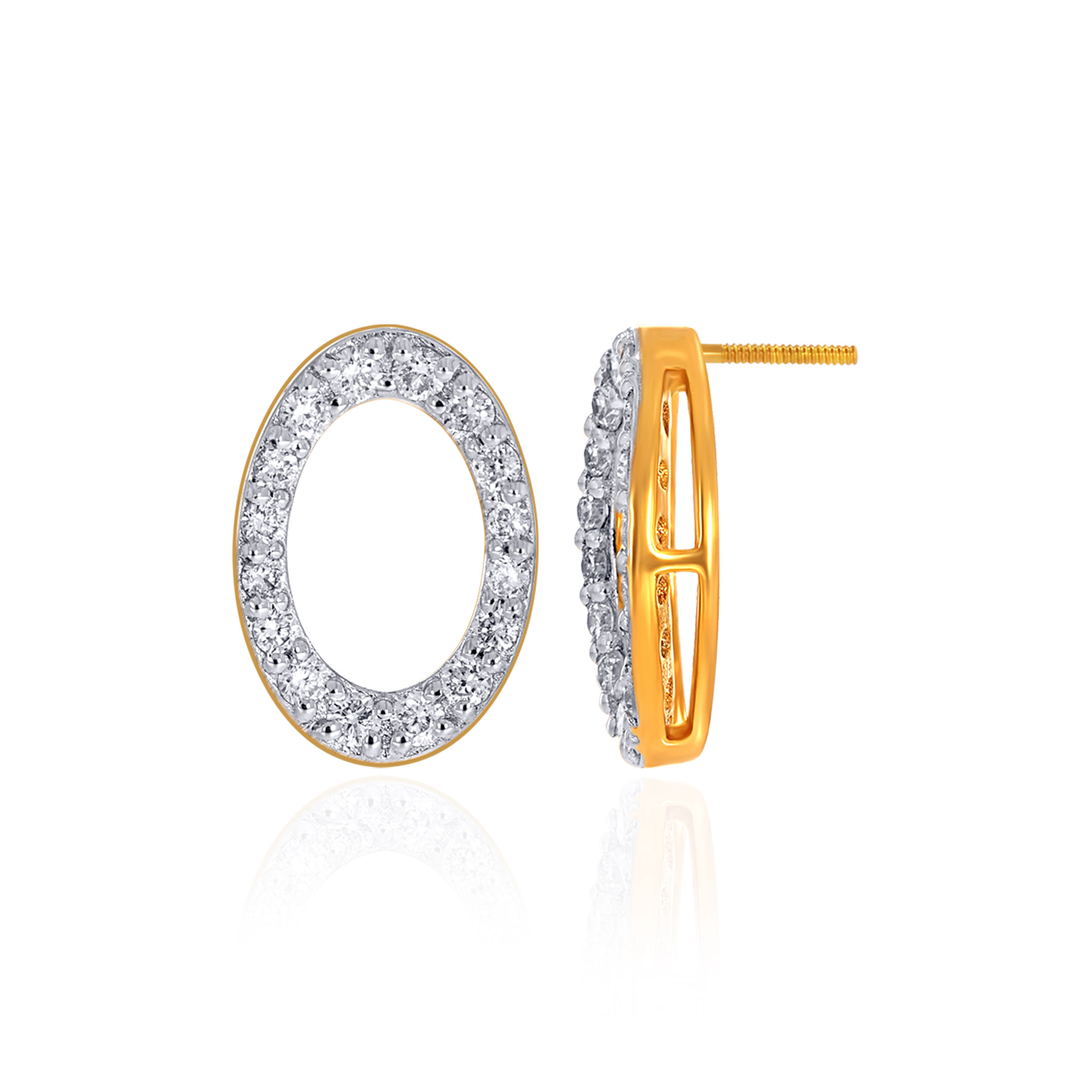 Minimalist Open Oval Diamond Studs  - Senco Gold and Diamonds