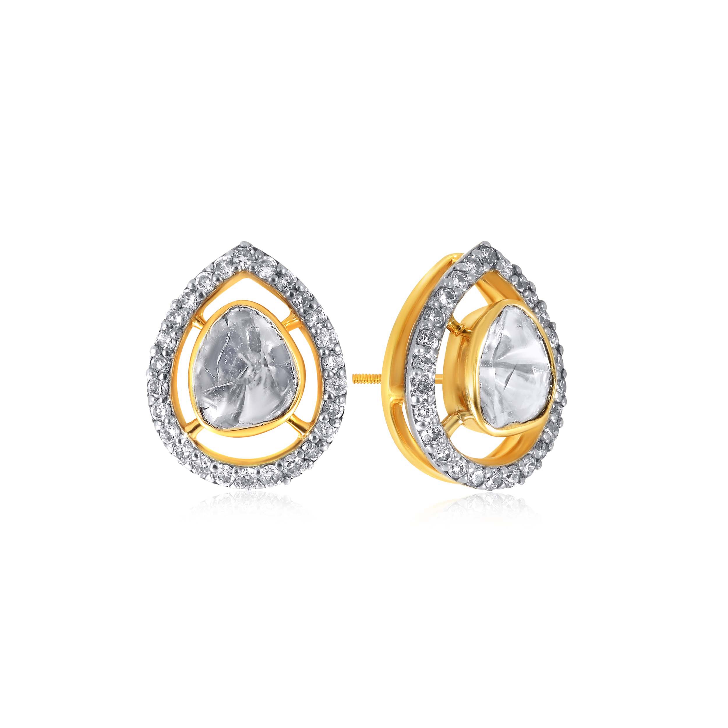 Shiny Drop Polki Diamond Studs - Senco Gold and Diamonds