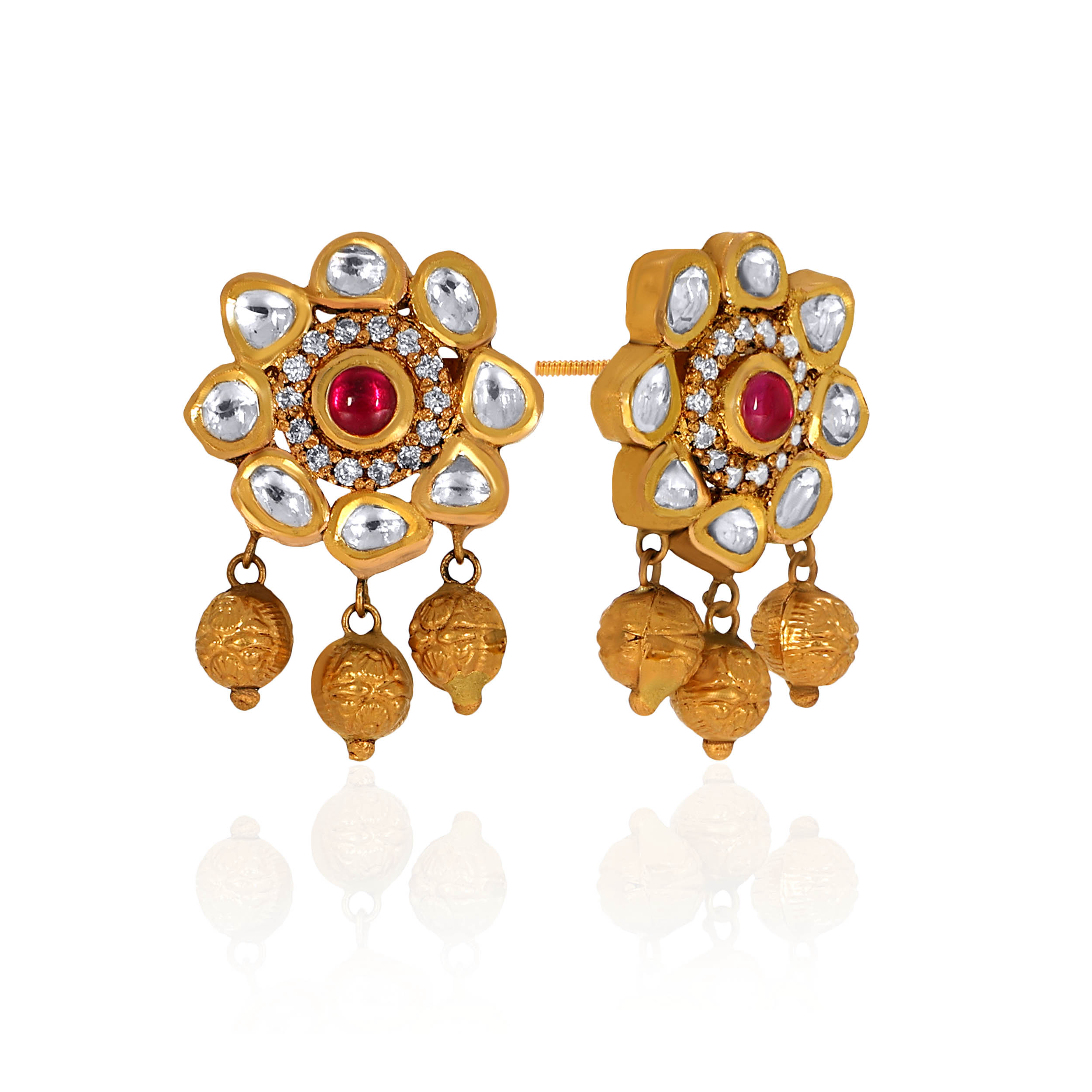22K Yellow Gold Kundan Drop Earrings-GPGN-D000788478 - Senco Gold and Diamonds