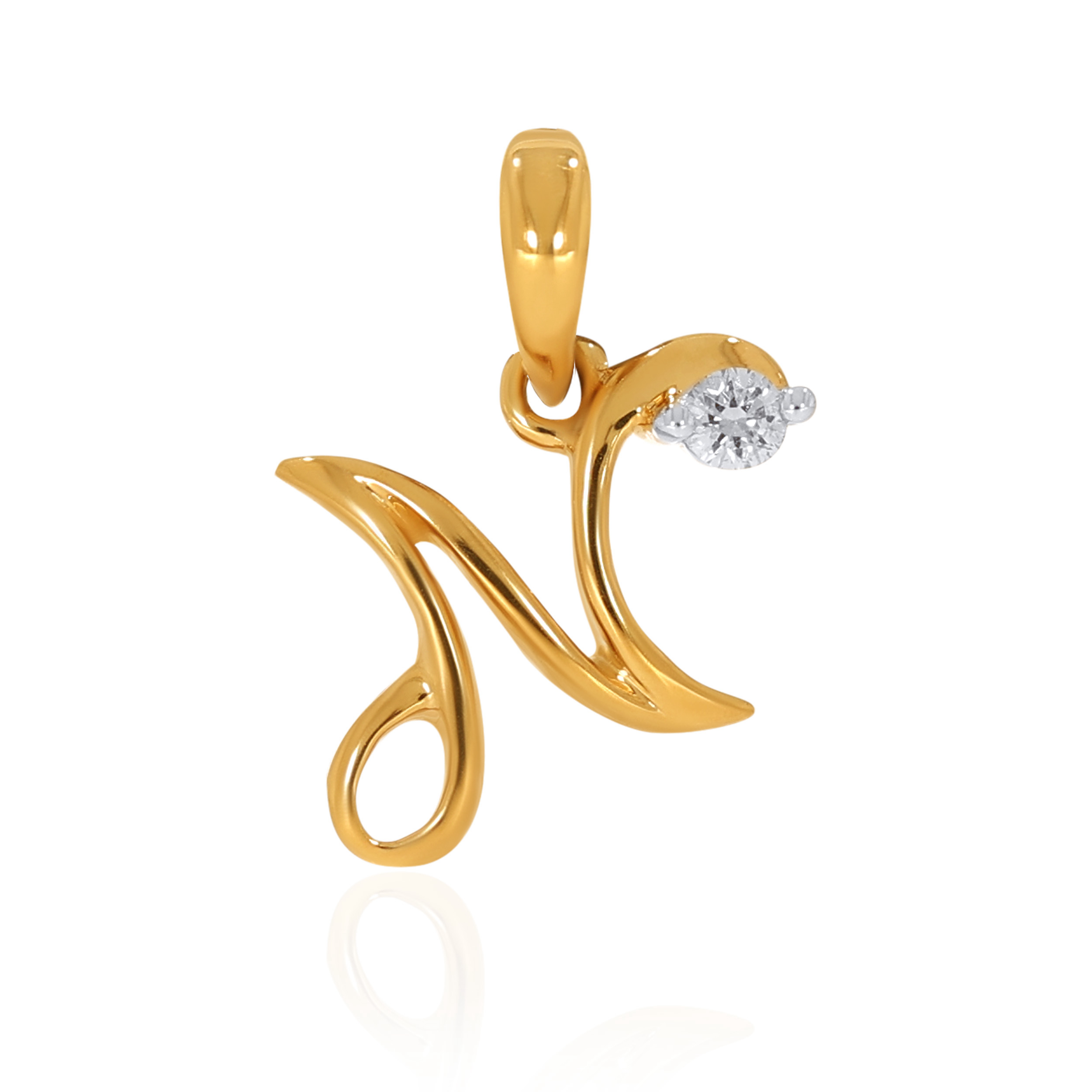 18K Yellow Gold N Alphabet Diamond Pendant-DPN-D000748620 - Senco Gold and Diamonds