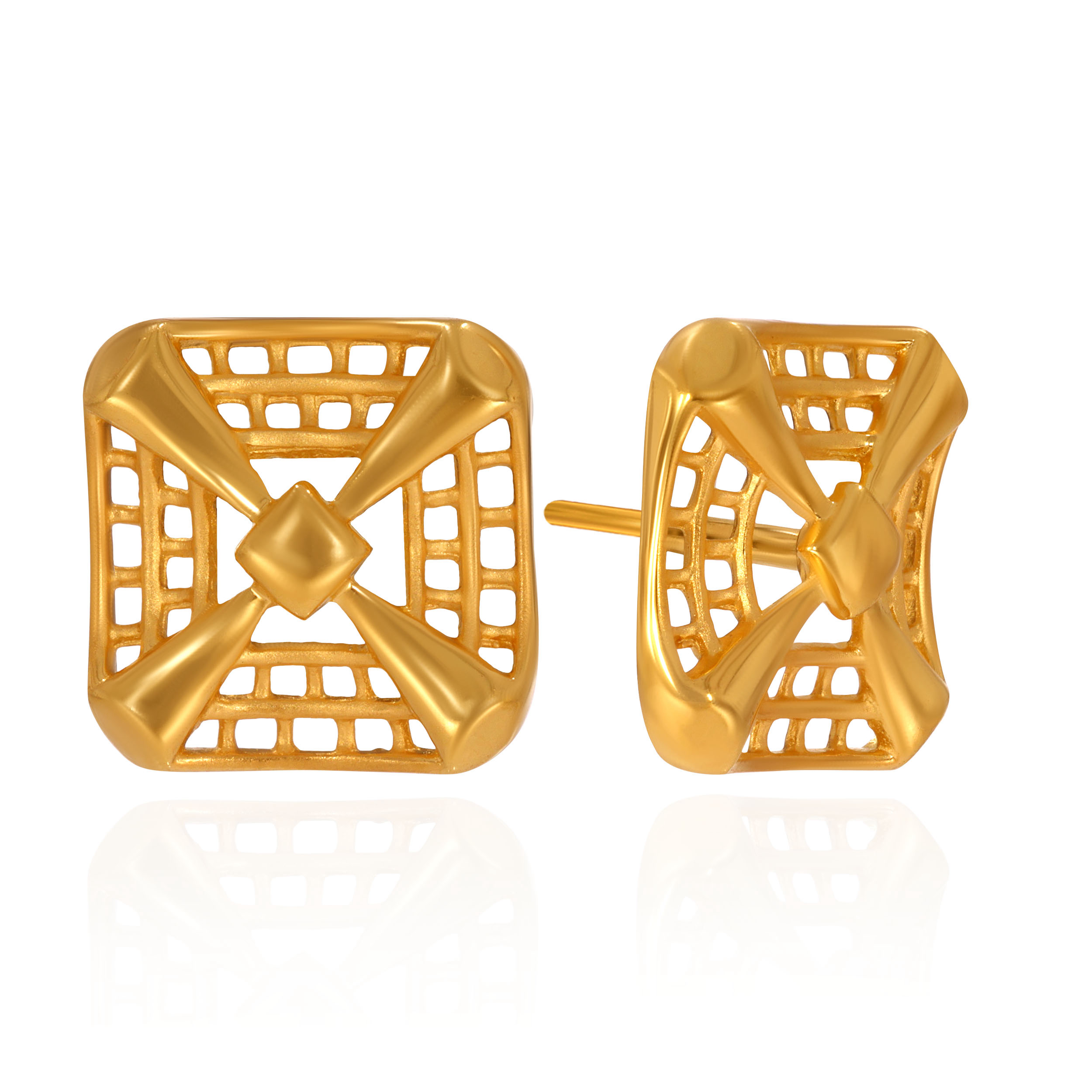 Chic Gridline Gold Studs - Senco Gold and Diamonds