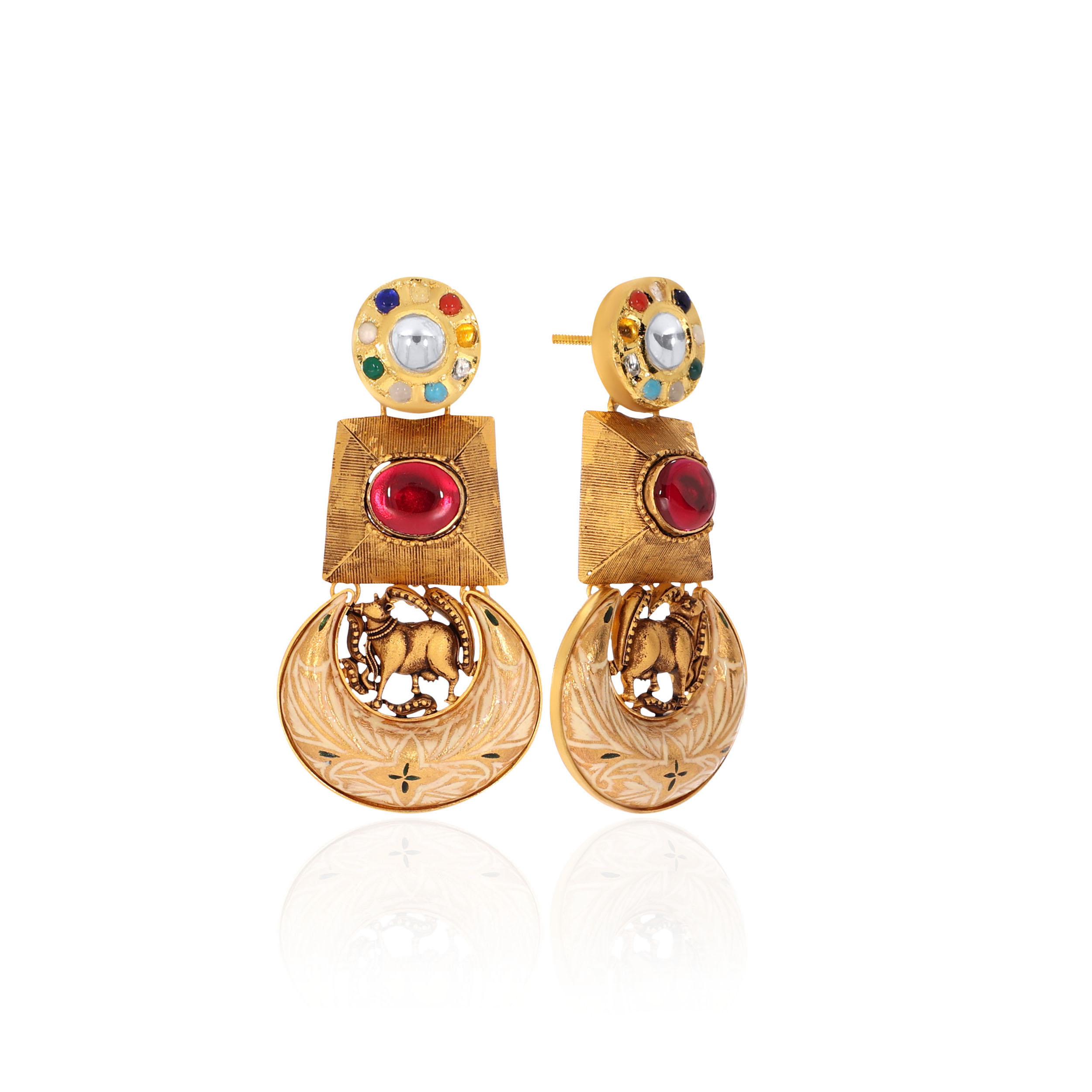 22K Yellow Gold Kundan Drop Earrings-GPGN-D000788454 - Senco Gold and Diamonds