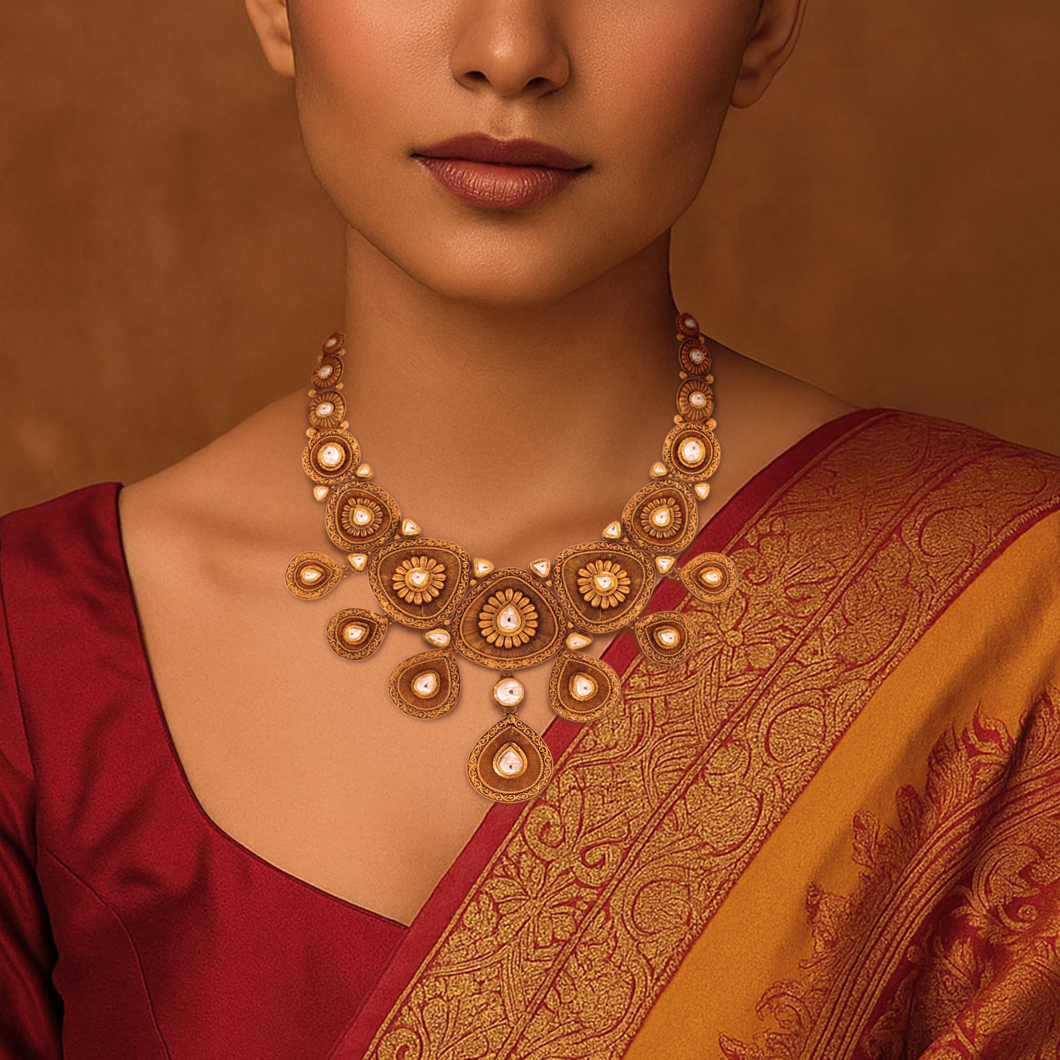 Teardrop Kundan Gold Necklace - Senco Gold and Diamonds