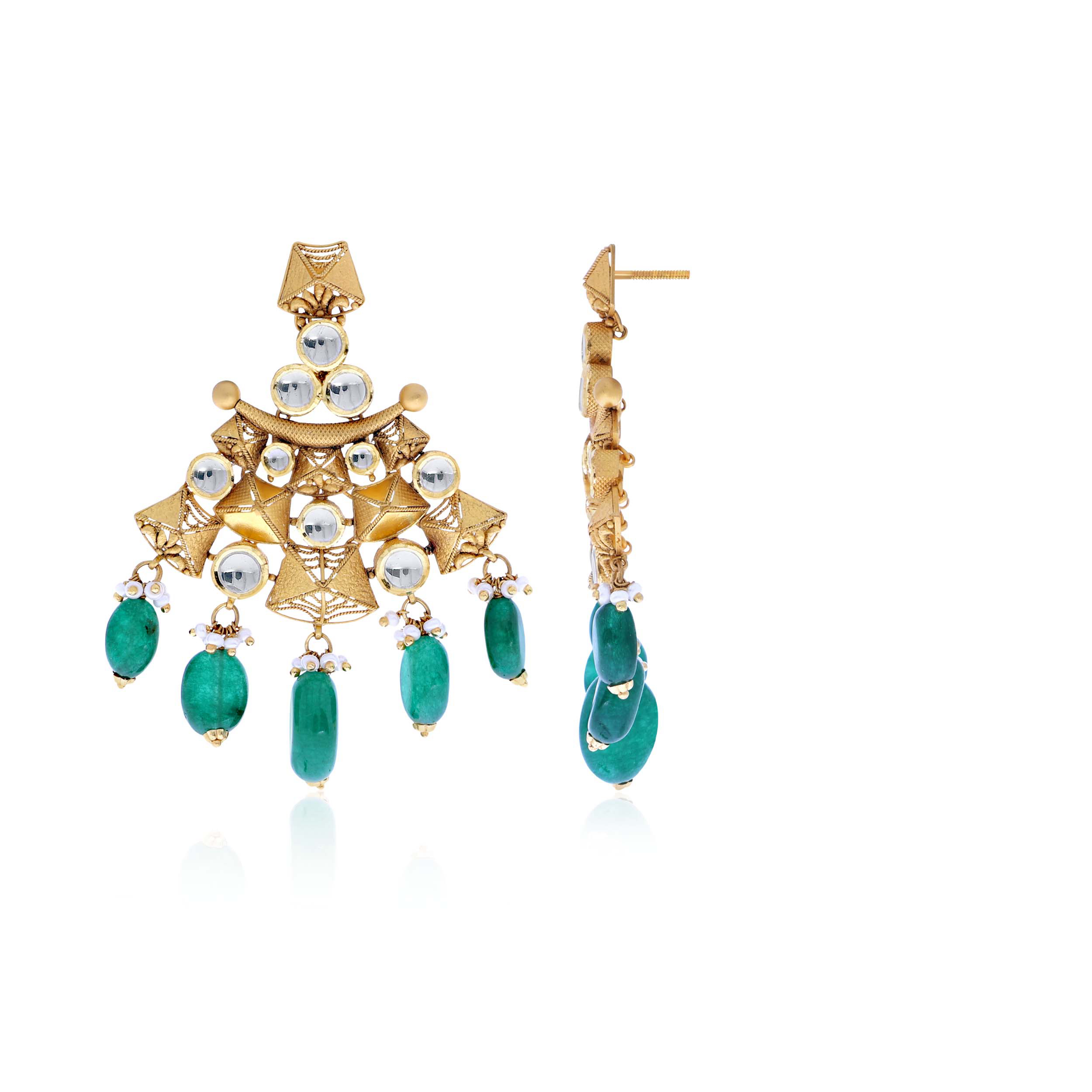 Alluring Antique Gold Kundan Danglers - Senco Gold and Diamonds