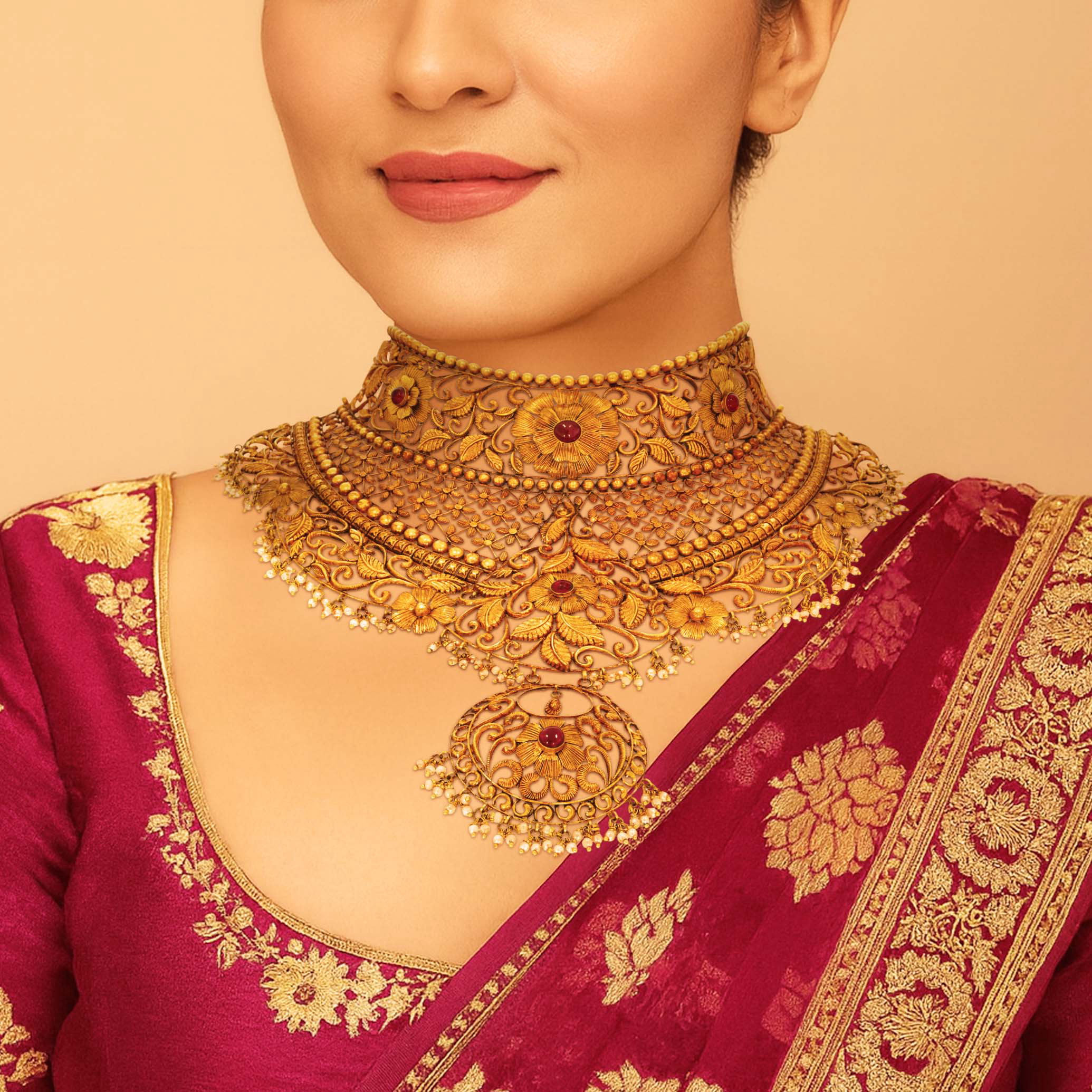 Ornate Ancestral Bridal Gold Choker - Senco Gold and Diamonds