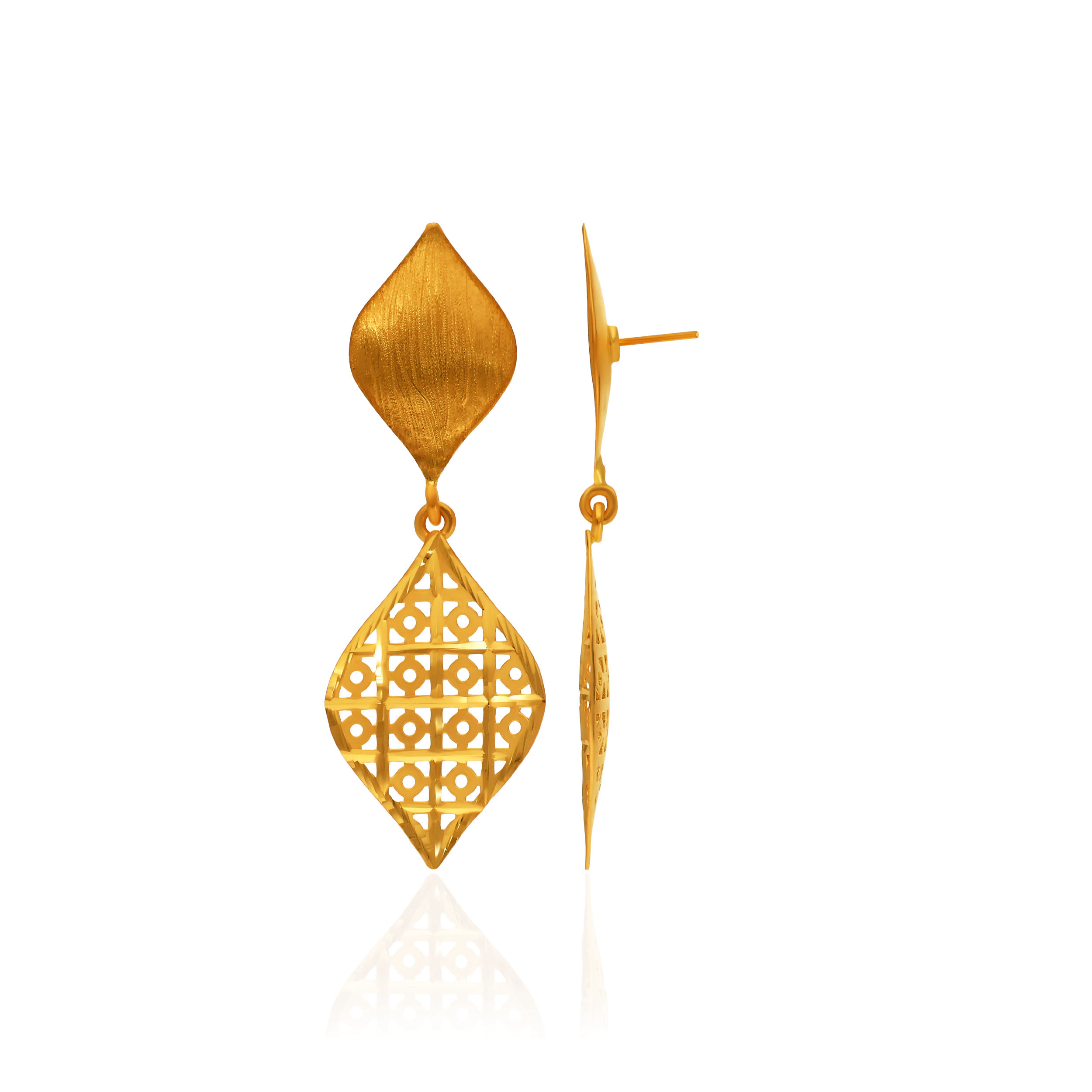 Ornate Grid Gold Earrings - Senco Gold and Diamonds