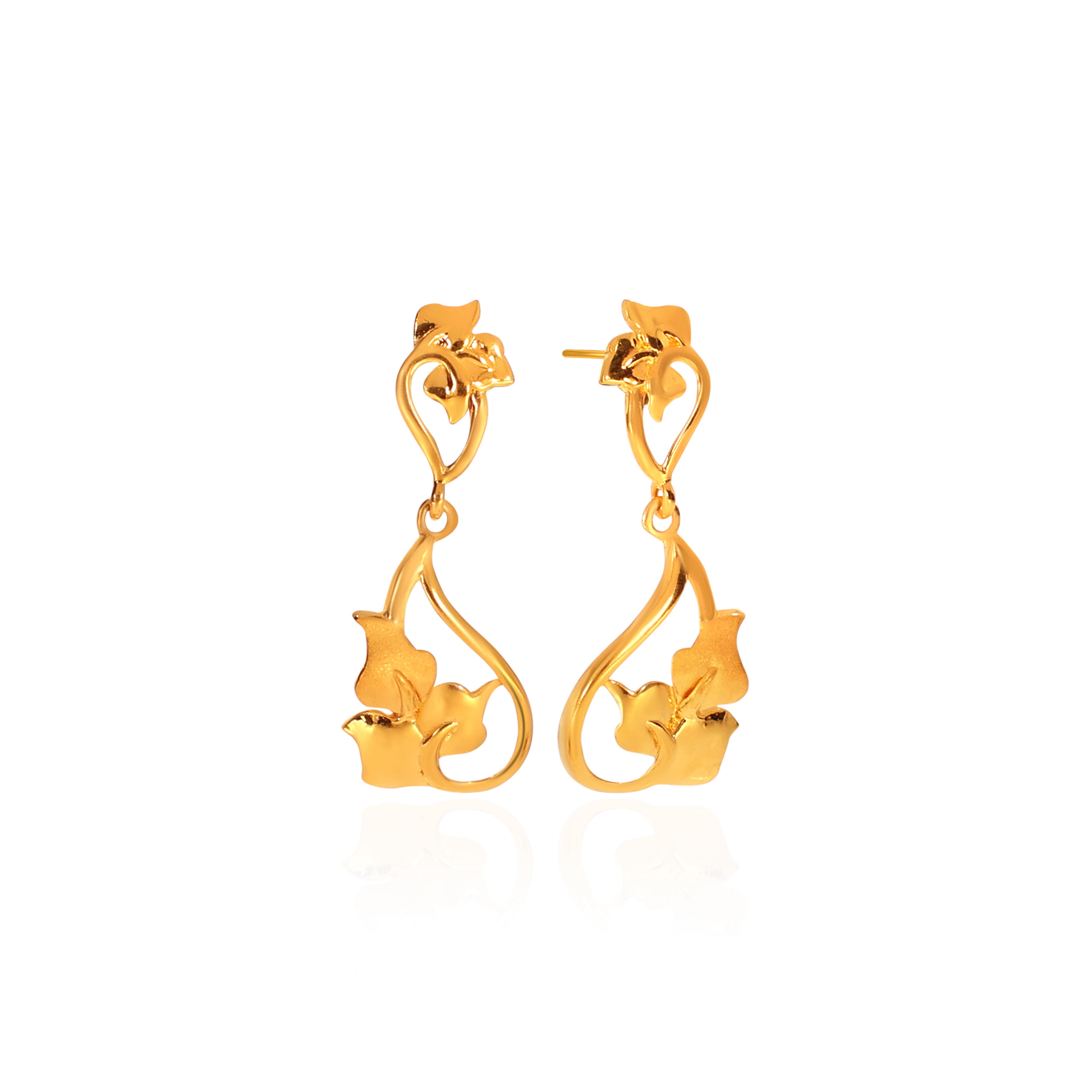 Crafty Leaves Gold Drop Earrings - Senco Gold and Diamonds