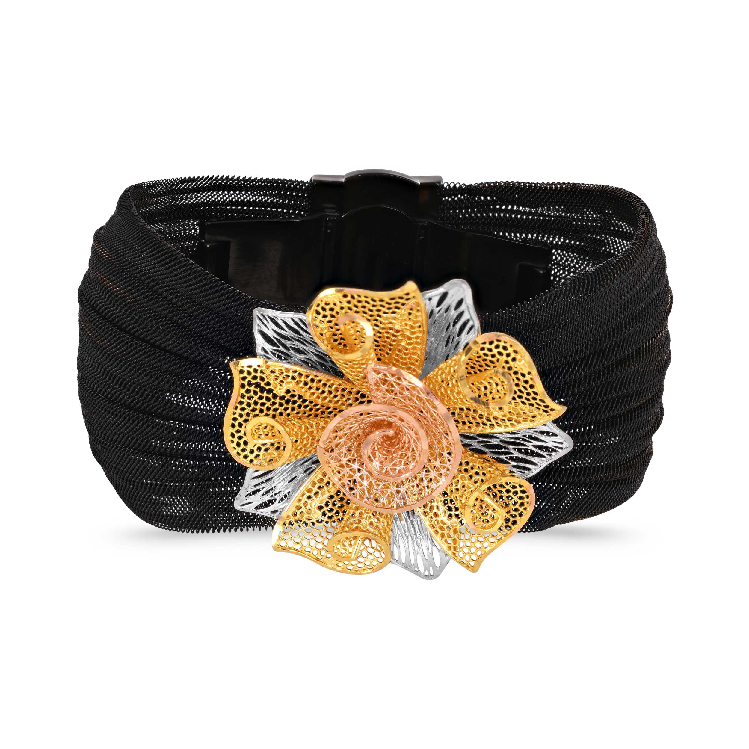 Floral Mesh Striking Gold Chur Bangle - Senco Gold and Diamonds