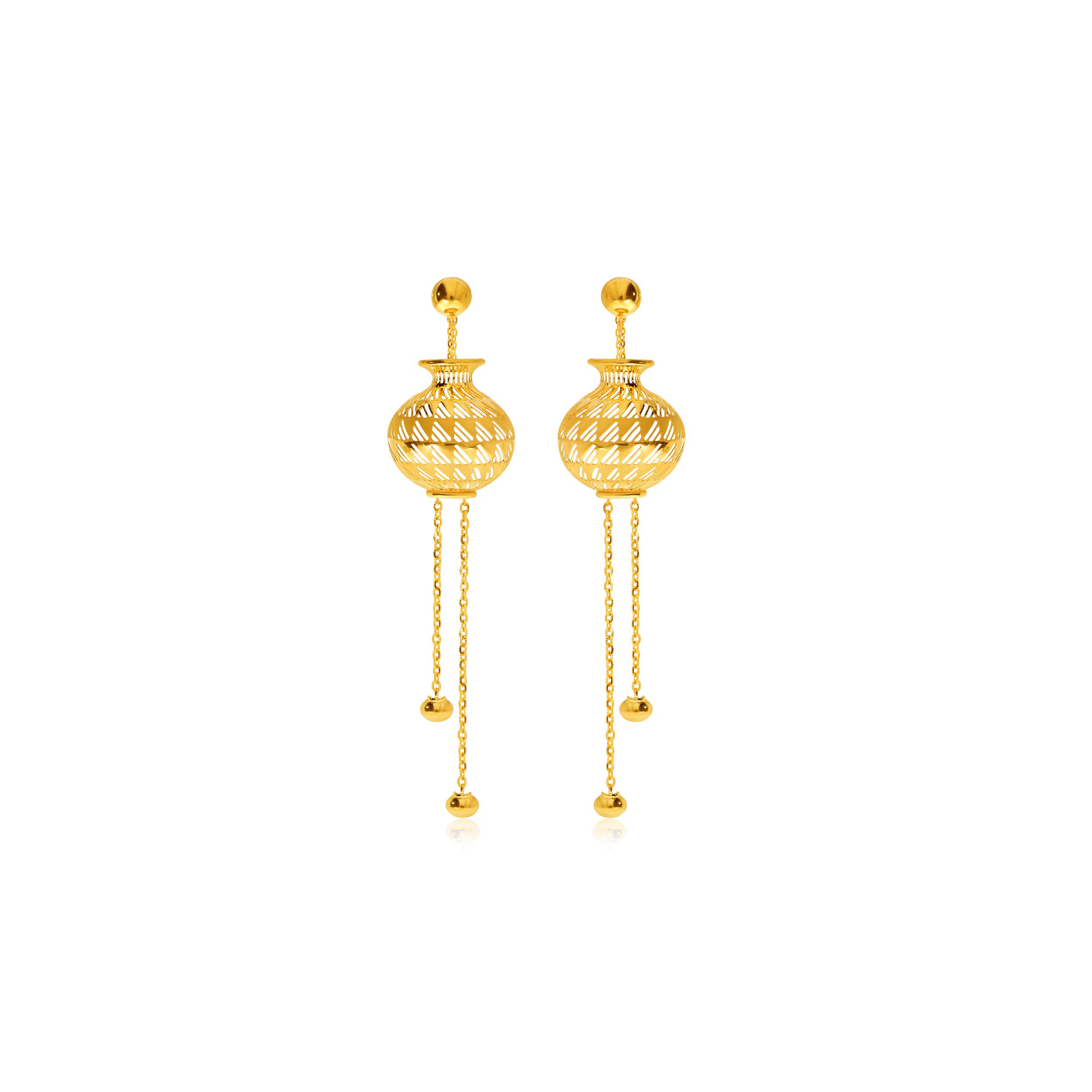 Traditional Terracotta Gold Long Earrings - Senco Gold and Diamonds