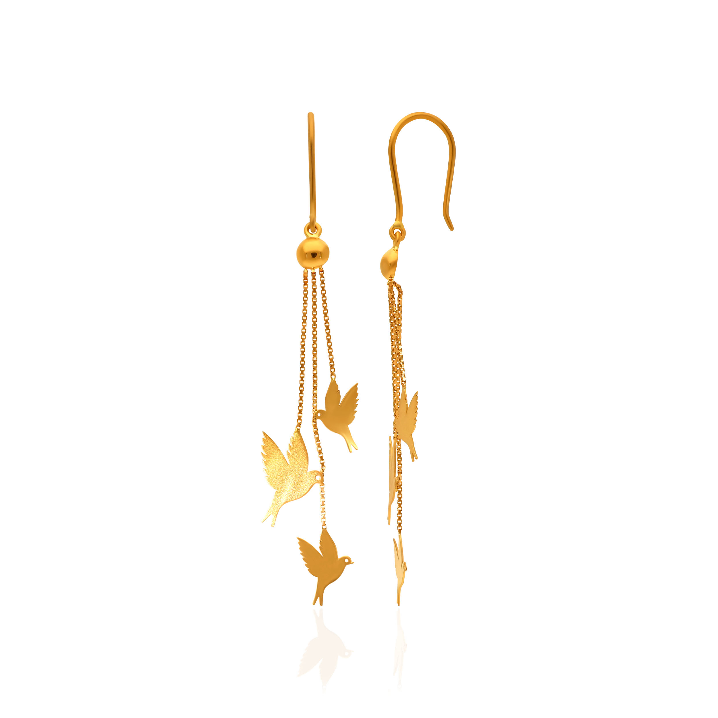 Whimsical Bird Silhouettes Long Gold Earrings - Senco Gold and Diamonds