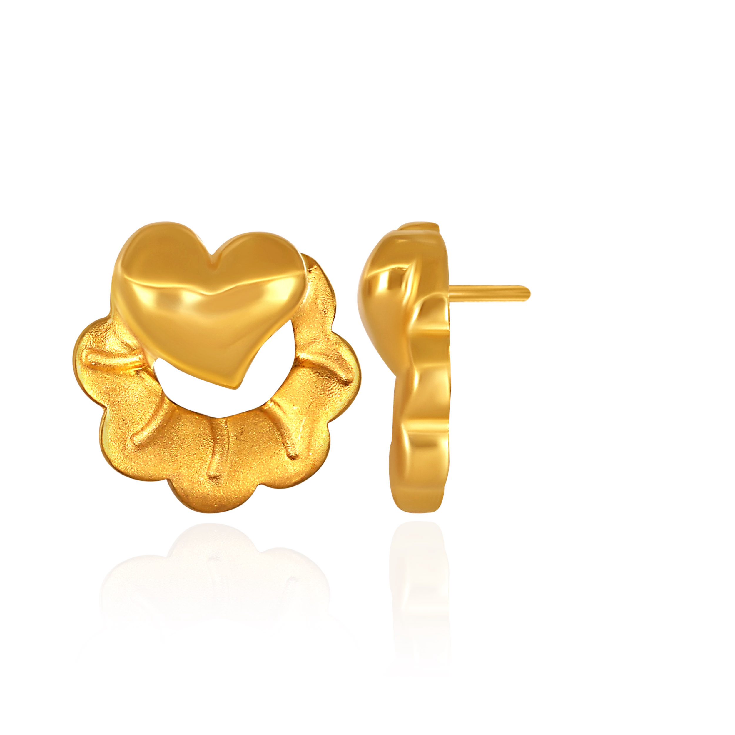 Puffed Heart Bloom Gold Studs - Senco Gold and Diamonds