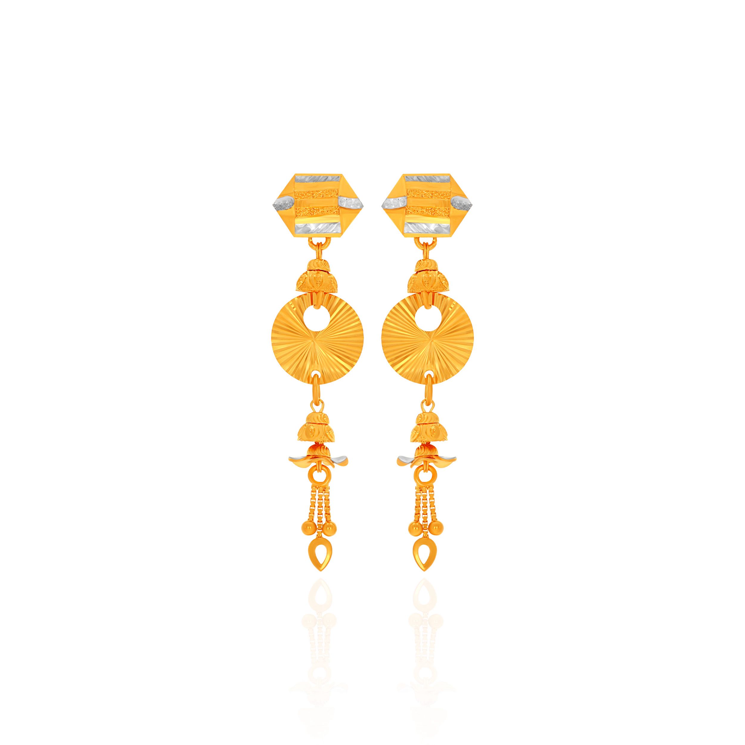 Radiant Hexagonal Drop Gold Dangler Earrings - Senco Gold and Diamonds