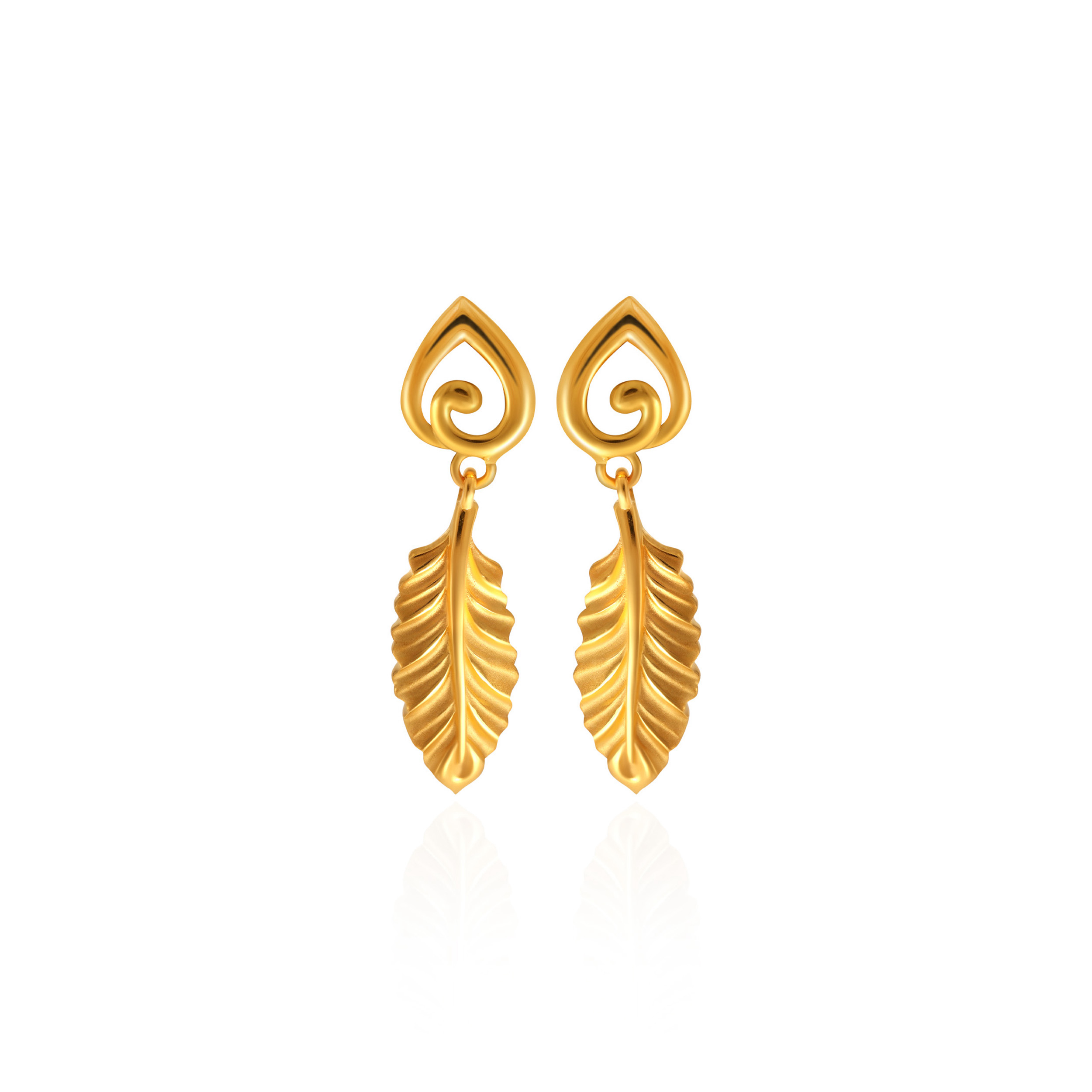 Dangling Leaf Gold Drop Earrings - Senco Gold and Diamonds