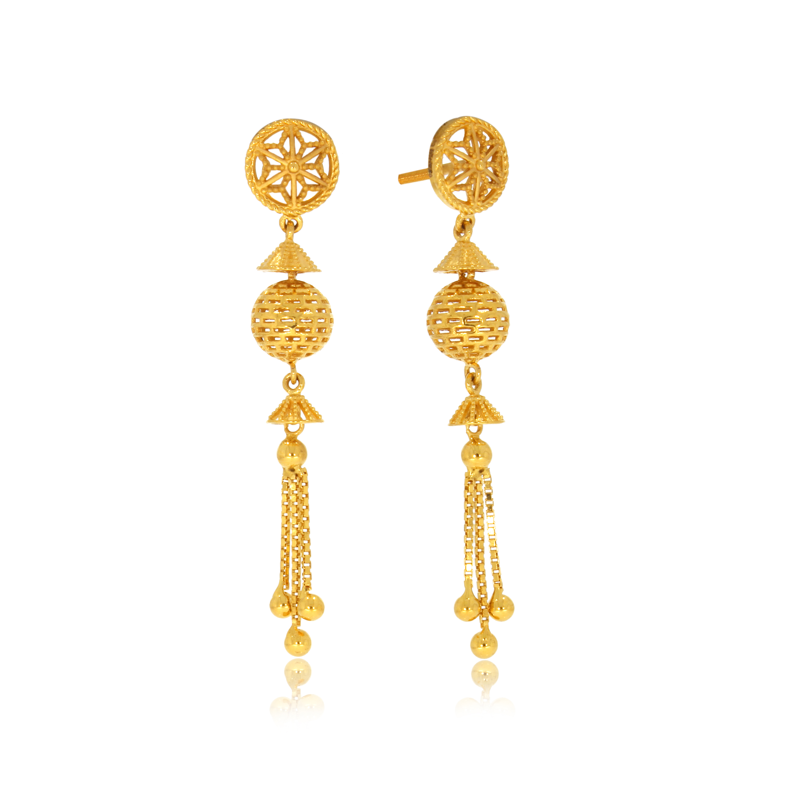 Floral Sphere Gold Long Earrings - Senco Gold and Diamonds