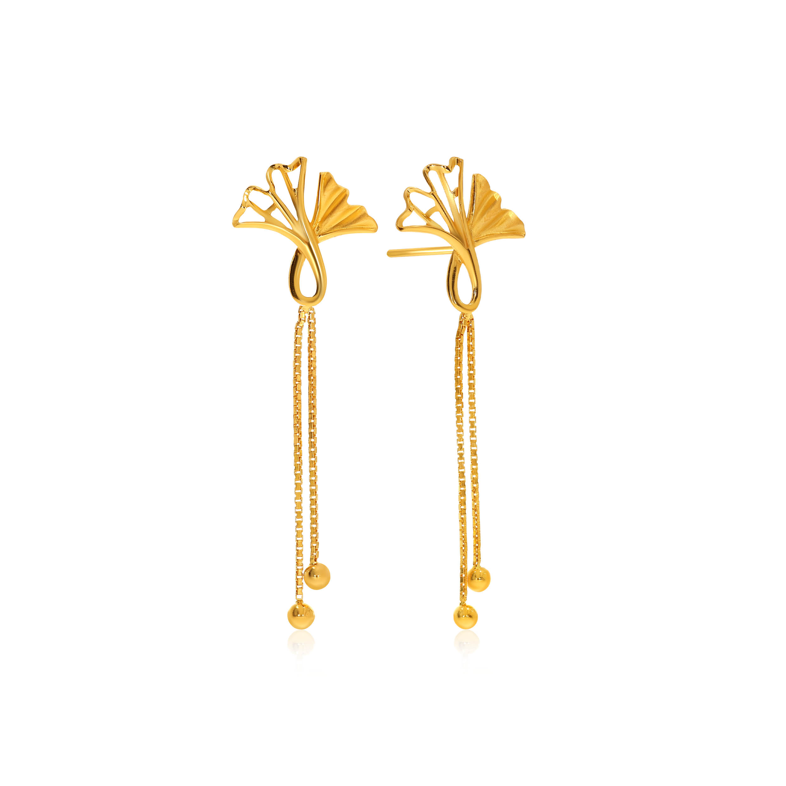Overlapped Ginkgo Gold Drop Earrings - Senco Gold and Diamonds