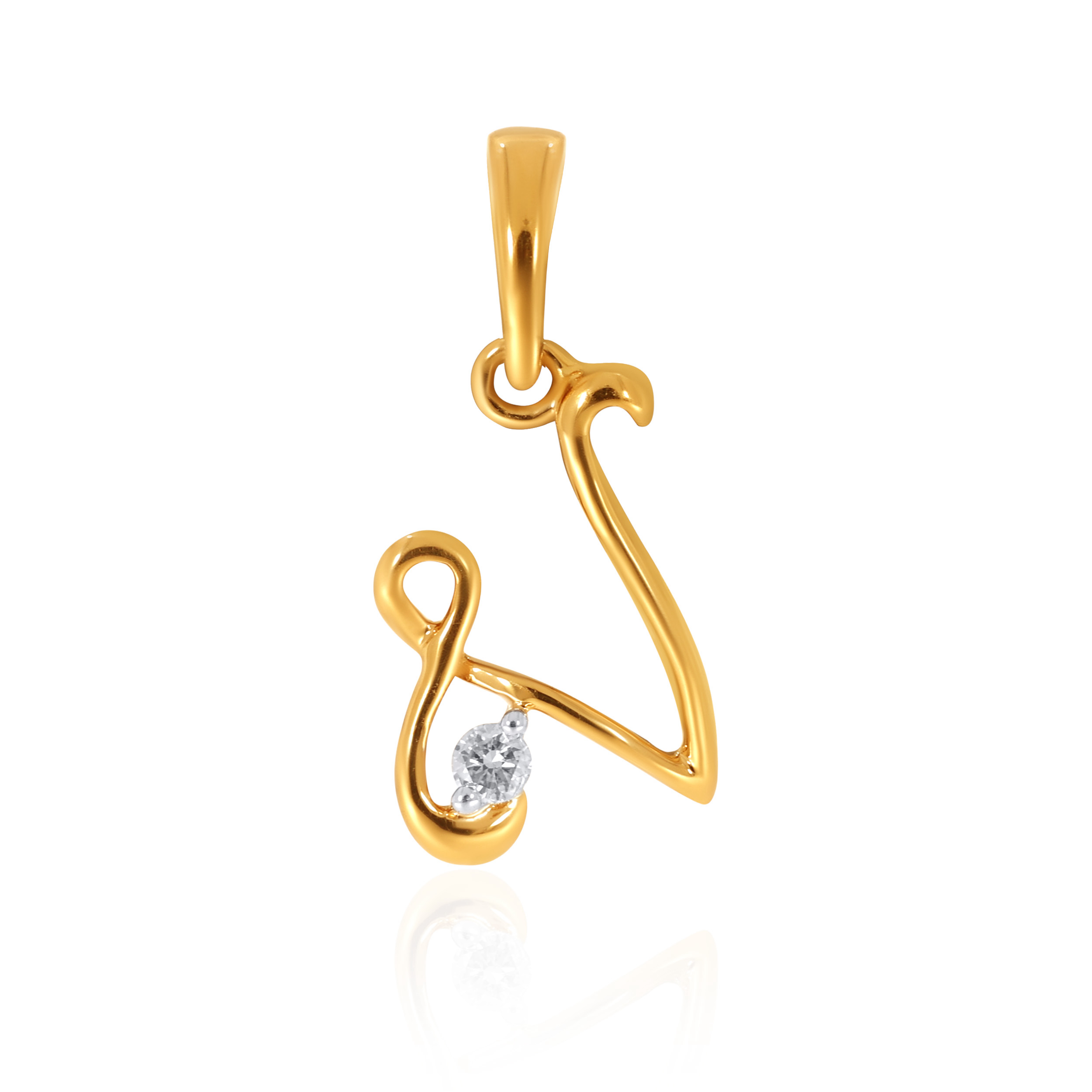 18K Yellow Gold V Alphabet Diamond Pendant-DPN-D000748623 - Senco Gold and Diamonds