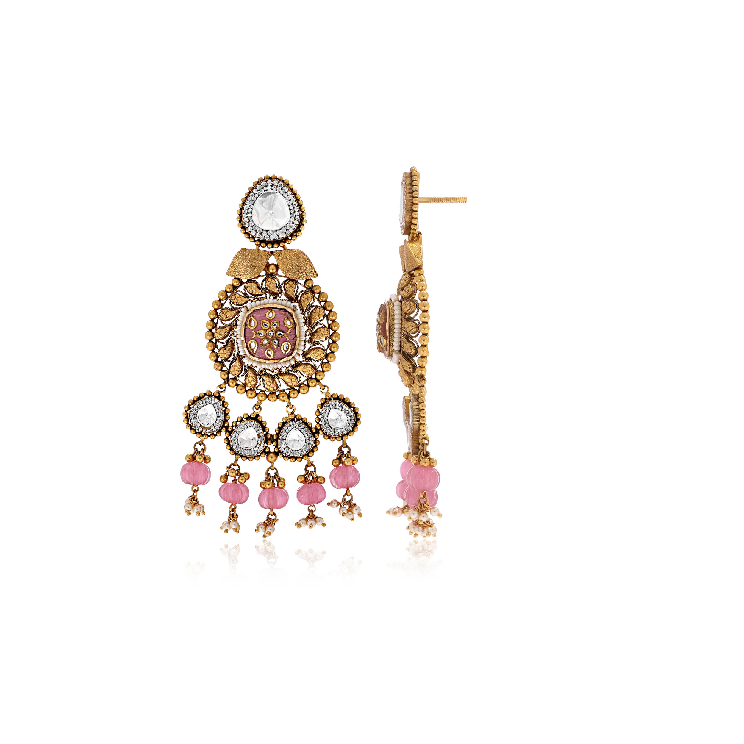 Blossoming Antique Gold Kundan Danglers - Senco Gold and Diamonds