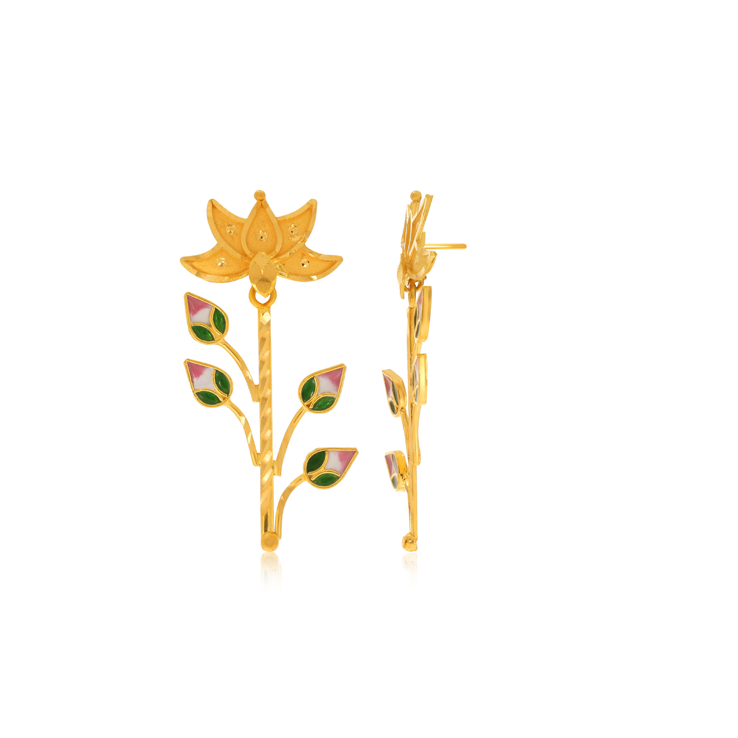 Lotus in Harmony Gold Drop Earrings - Senco Gold and Diamonds