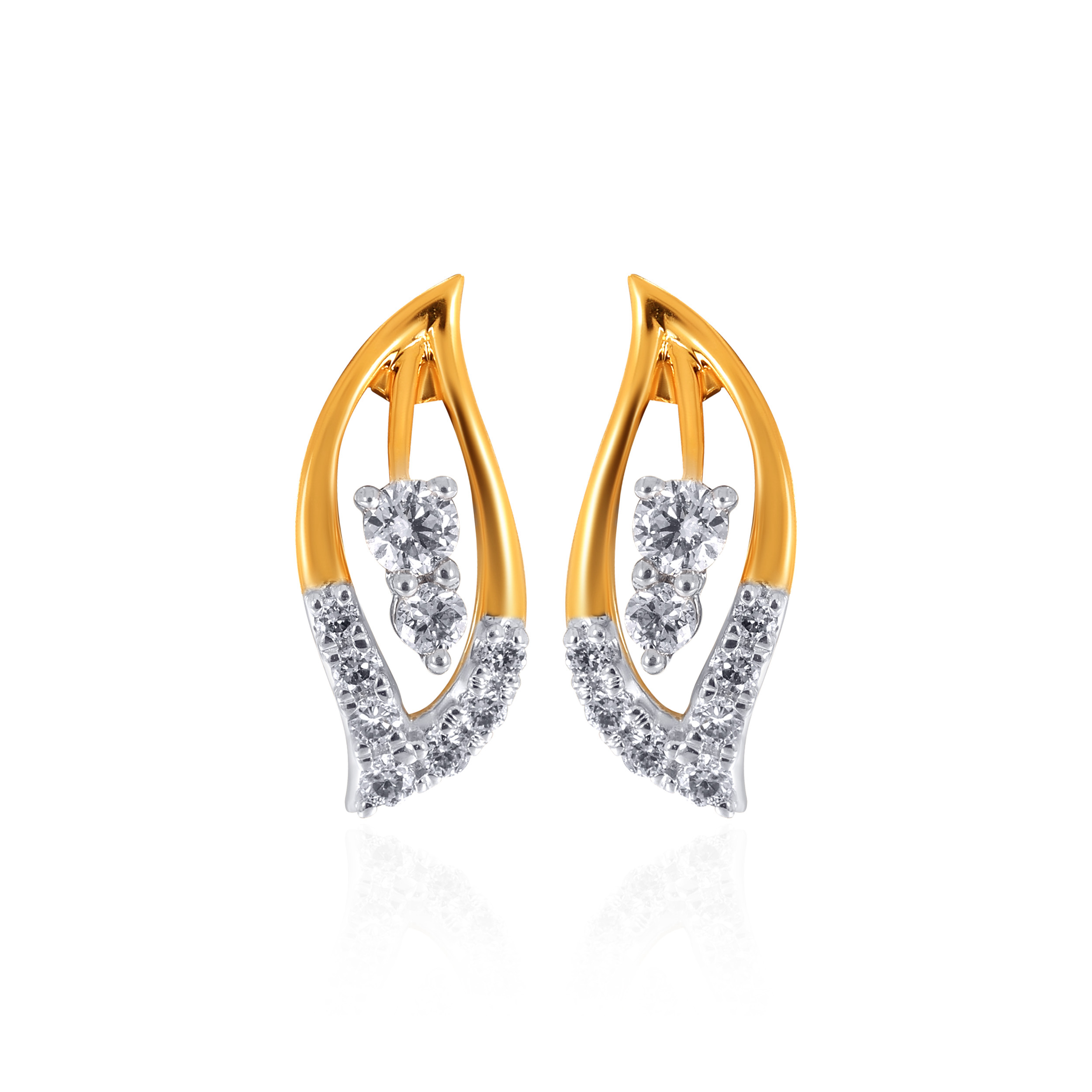 Wavy Leaf Diamond Studs - Senco Gold and Diamonds