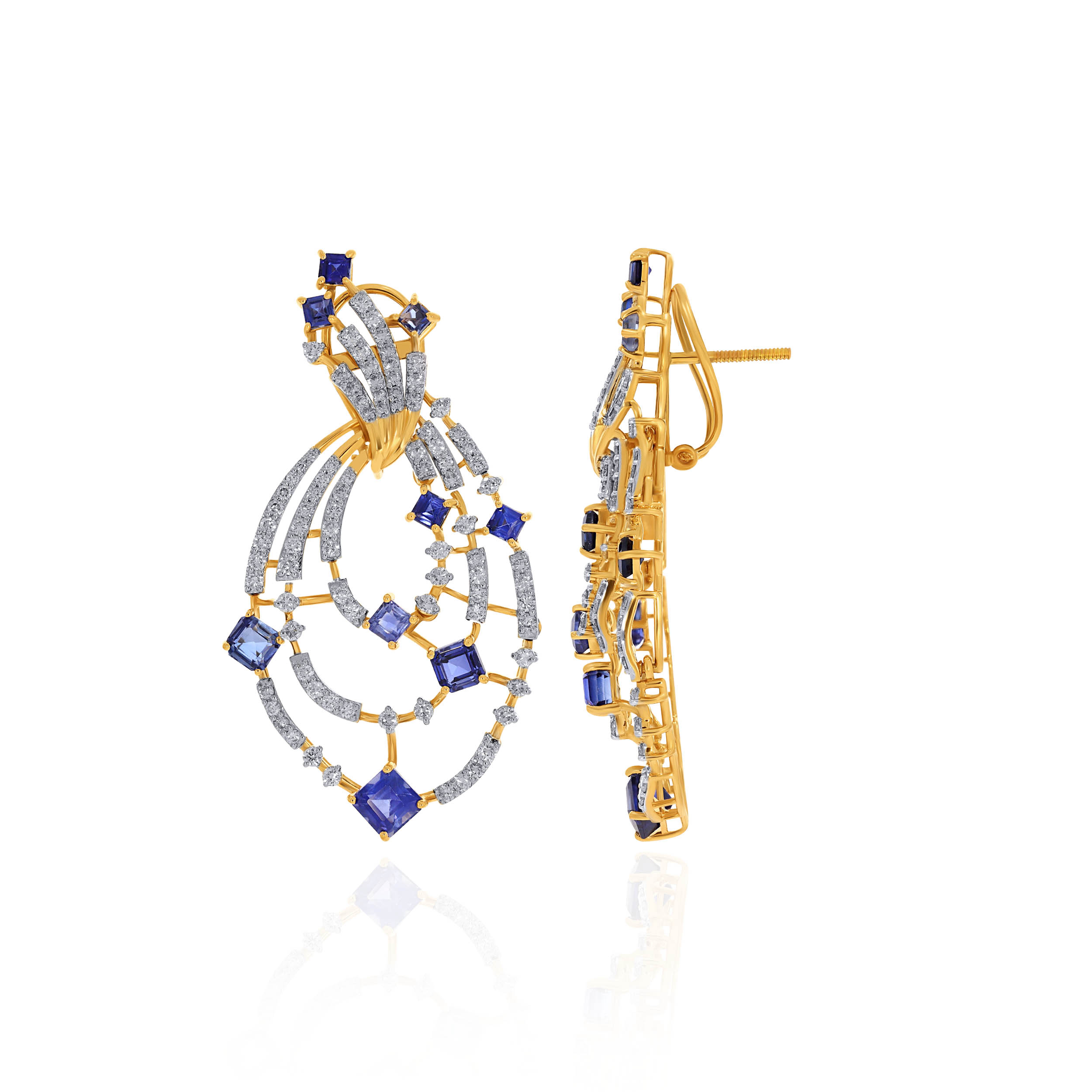 Sapphire Swirl Diamond Earrings - Senco Gold and Diamonds