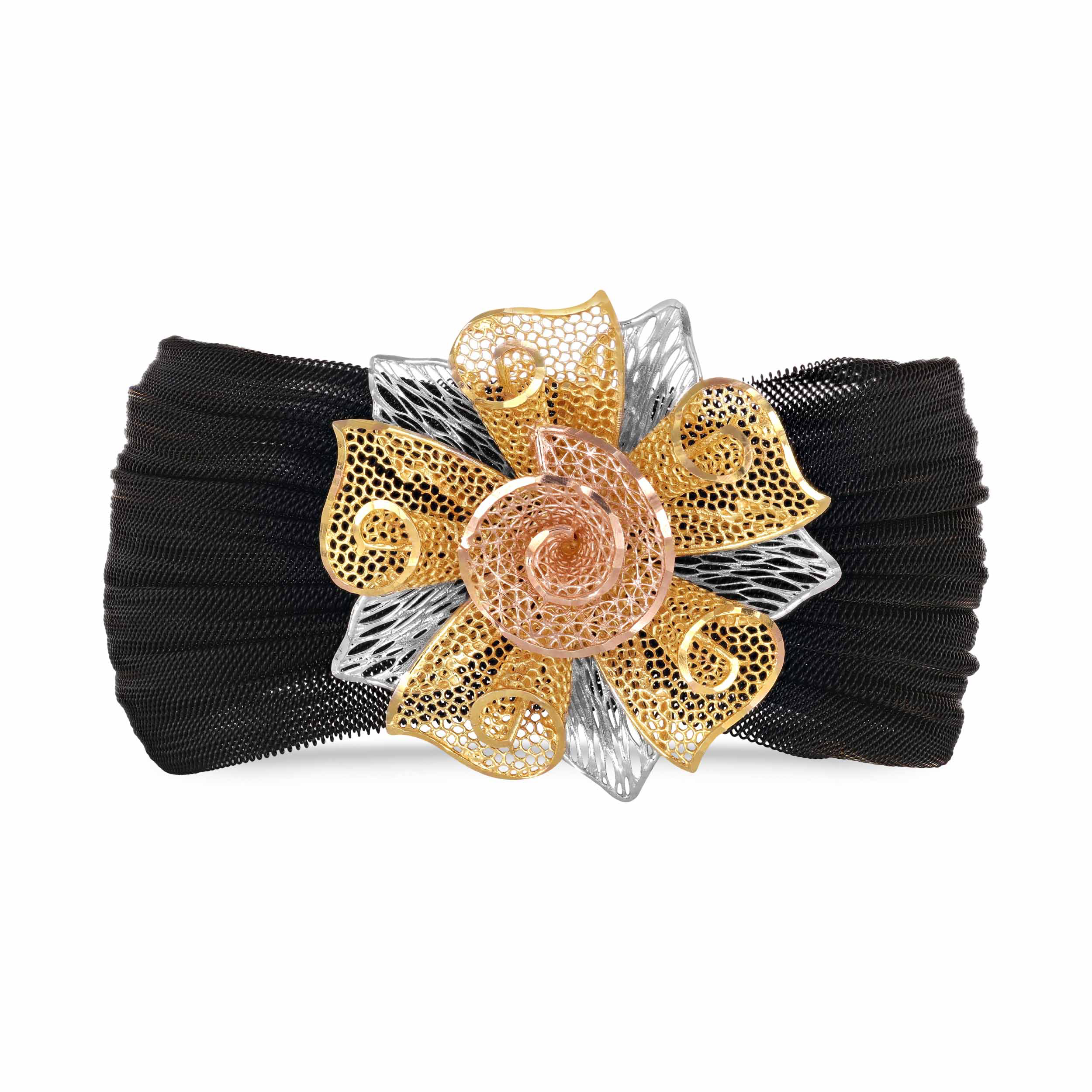 Floral Mesh Striking Gold Chur Bangle - Senco Gold and Diamonds