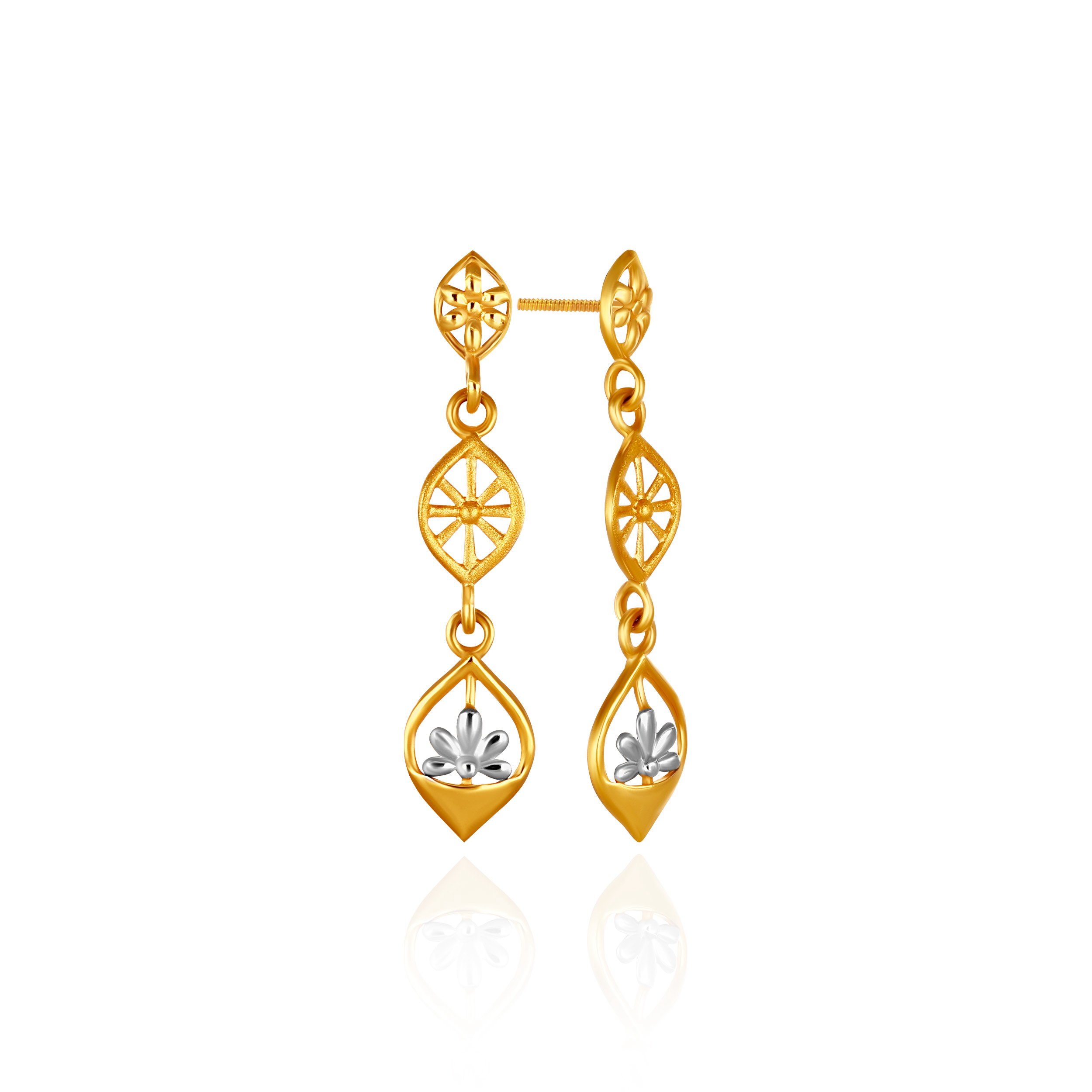 Lunaria Cutwork Gold Dangler Earrings - Senco Gold and Diamonds