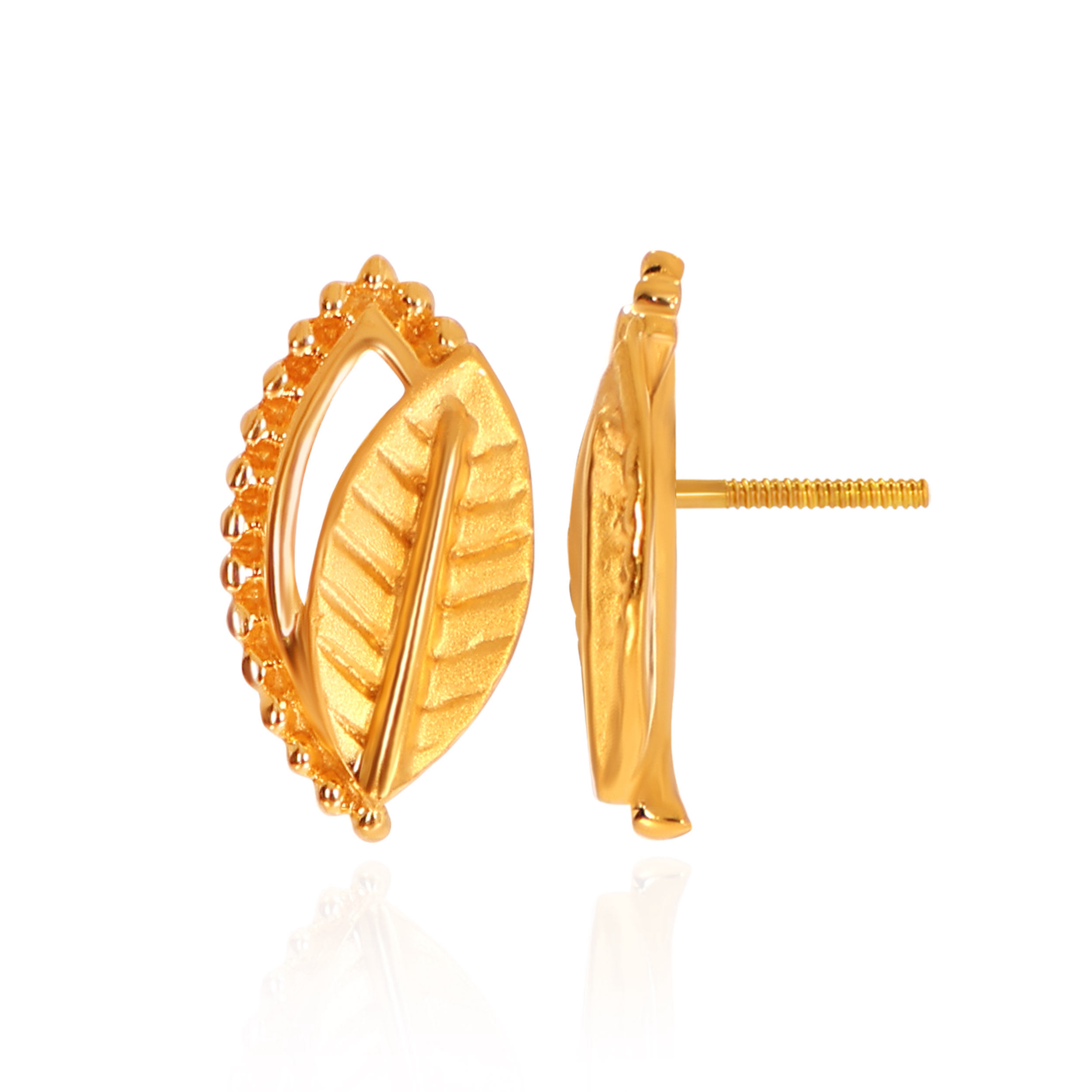 Botanic Vein Leaf Gold Studs - Senco Gold and Diamonds