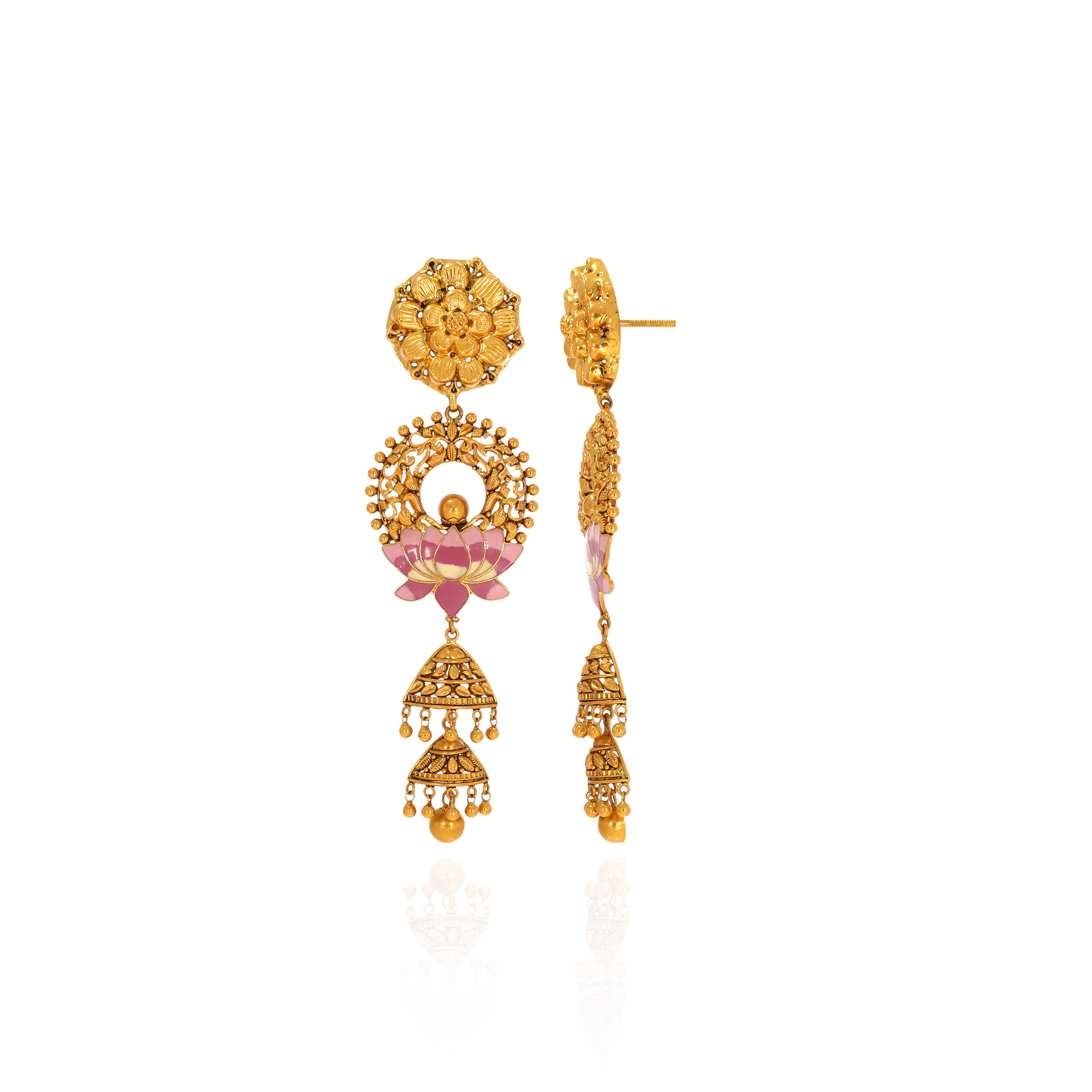 Lotus Embrace Gold Jhumkas - Senco Gold and Diamonds