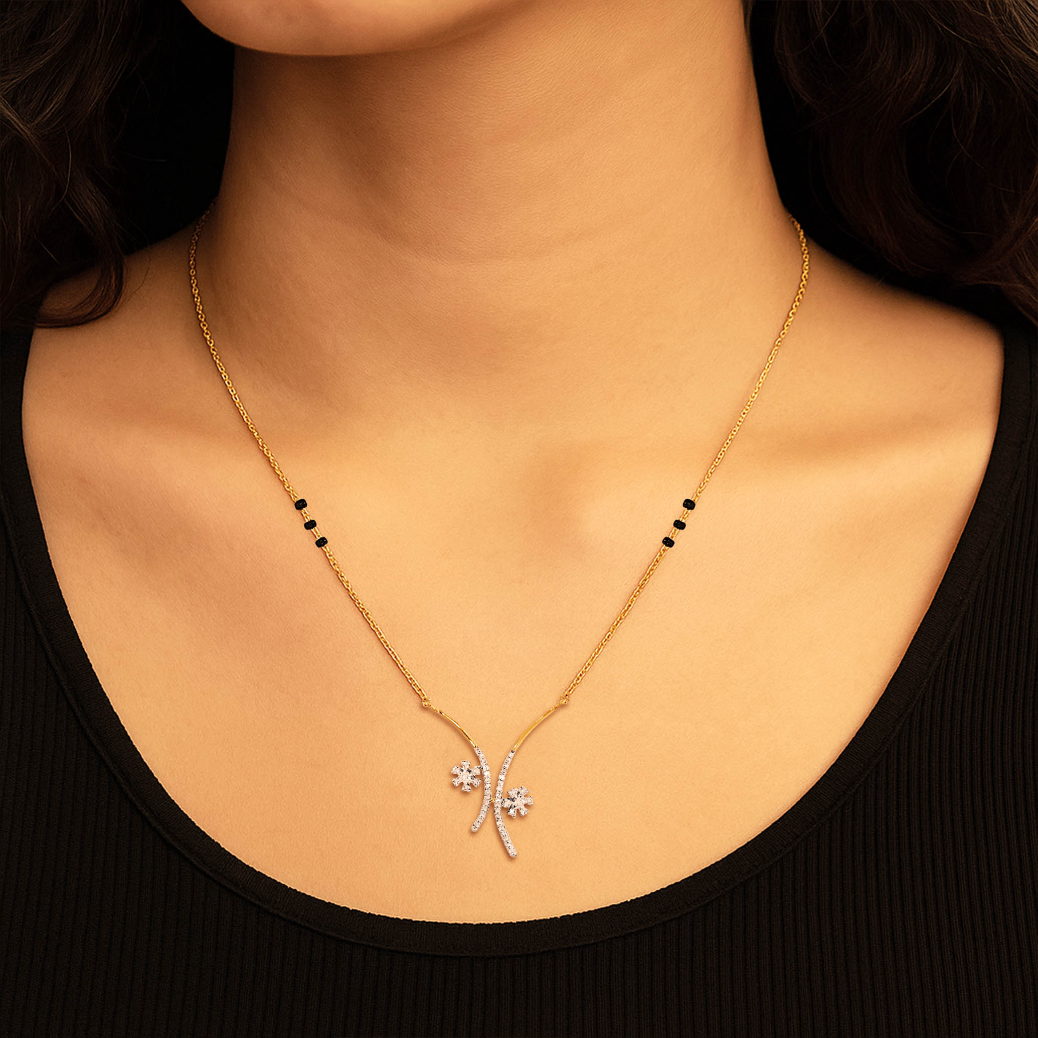 Floral Fusion Diamond Mangalsutra - Senco Gold and Diamonds