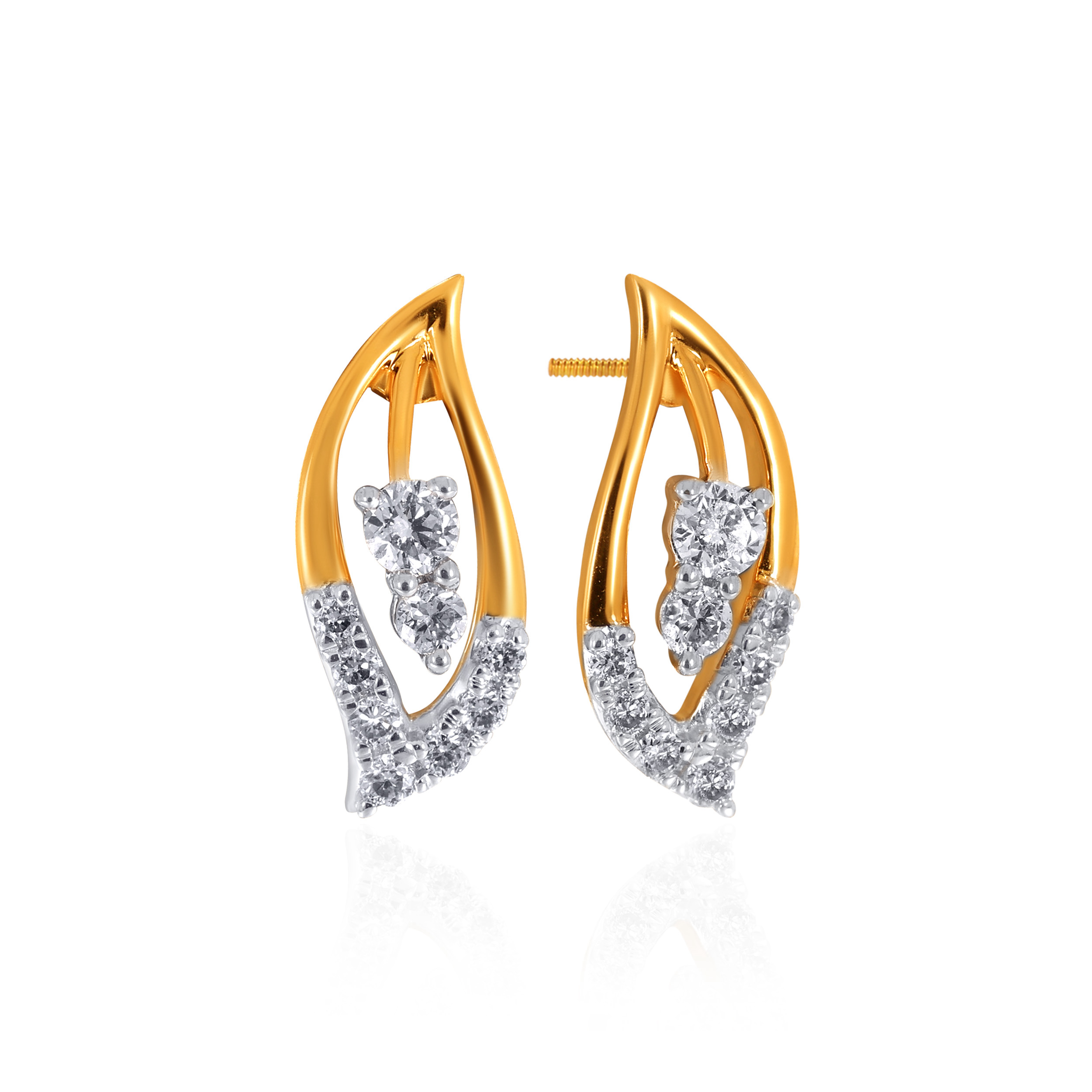 Wavy Leaf Diamond Studs - Senco Gold and Diamonds
