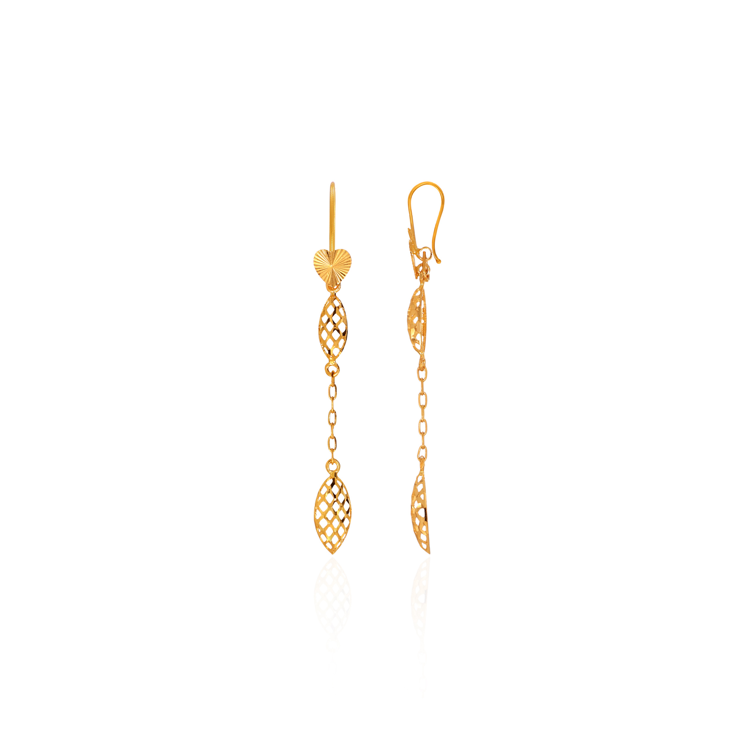 Modish Petals Gold Hook Long Earrings - Senco Gold and Diamonds