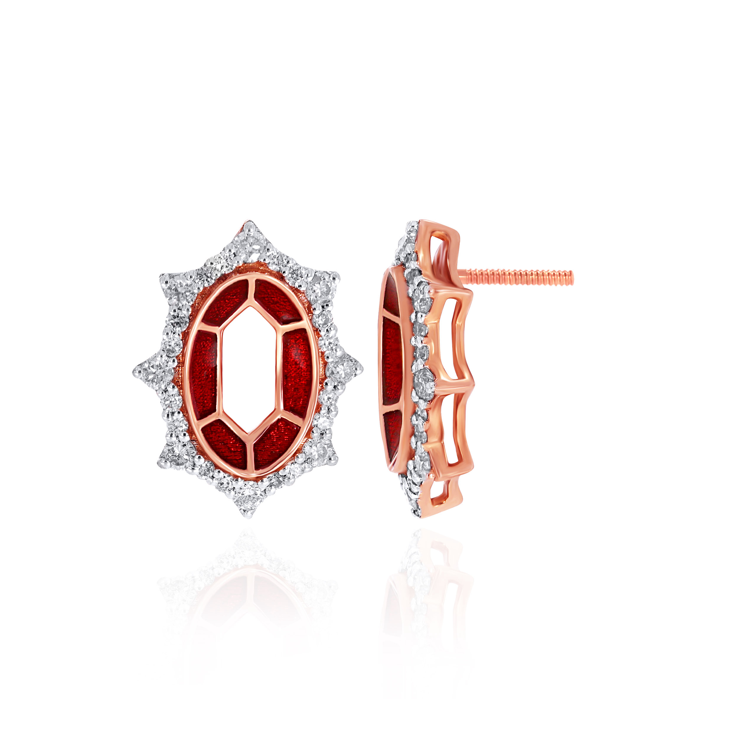 Crimson Enamel Diamond Studs - Senco Gold and Diamonds