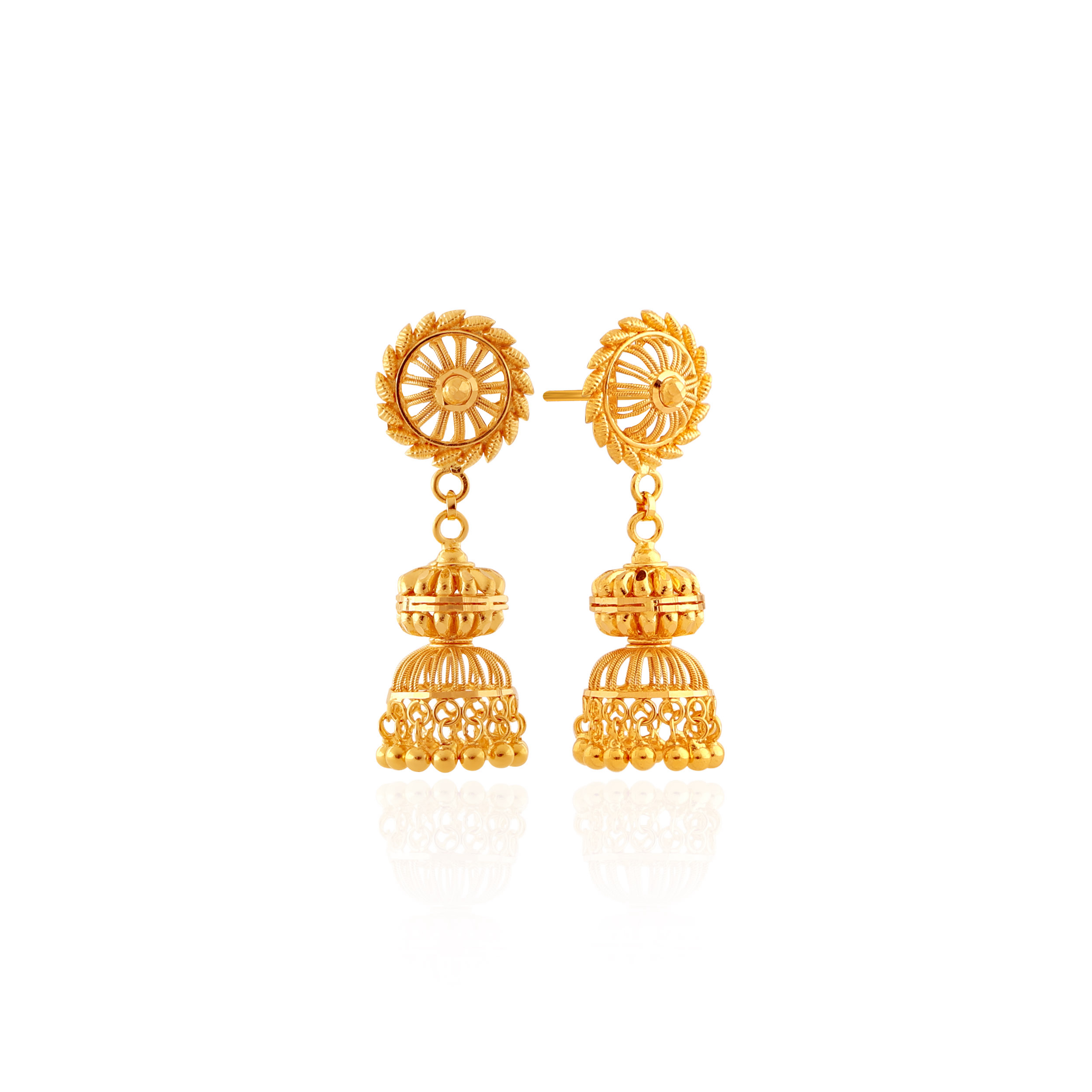 Ethnic Sunburst Gold Jhumka Earrings - Senco Gold and Diamonds