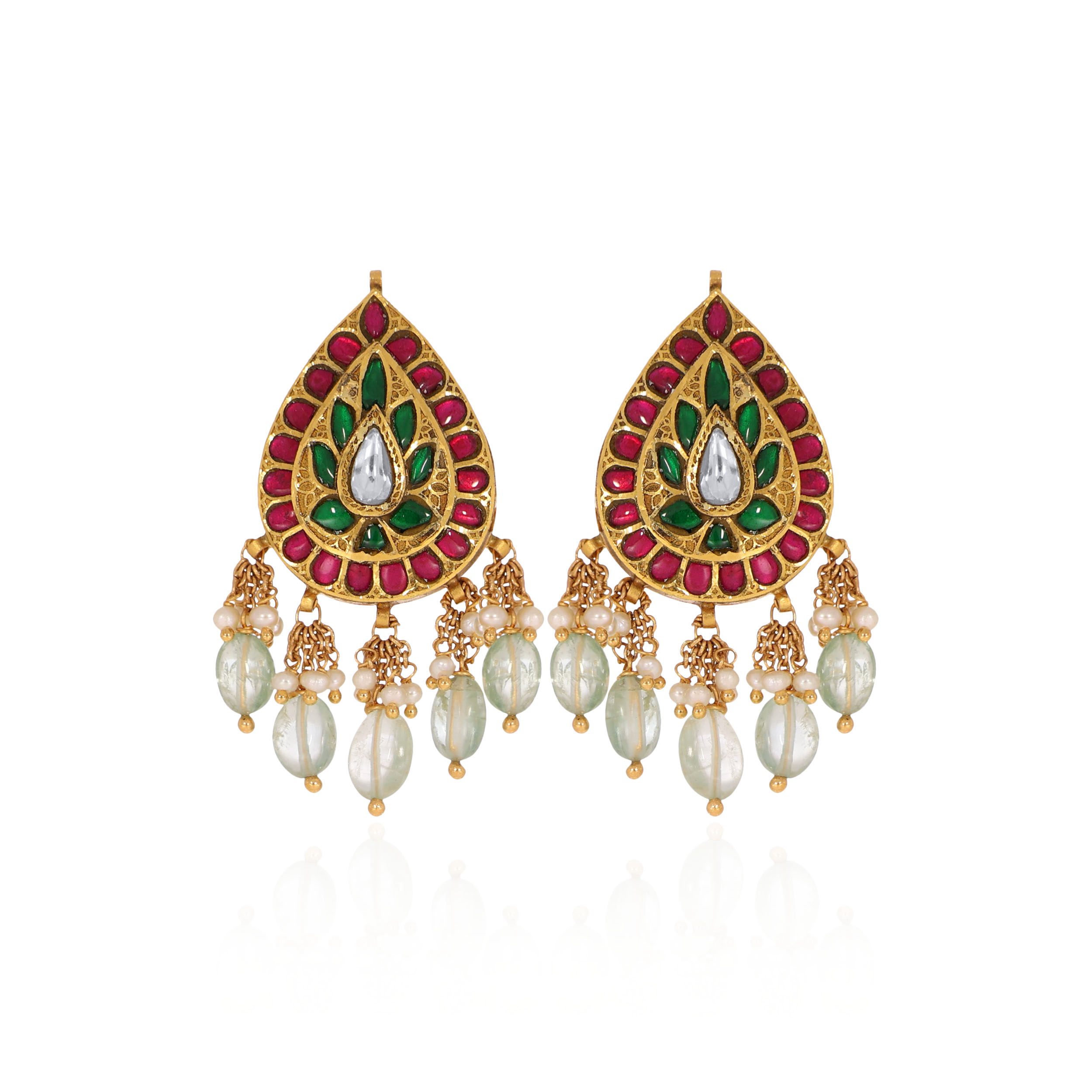 22K Yellow Gold Kundan Drop Earrings-GPGN-D000788482 - Senco Gold and Diamonds