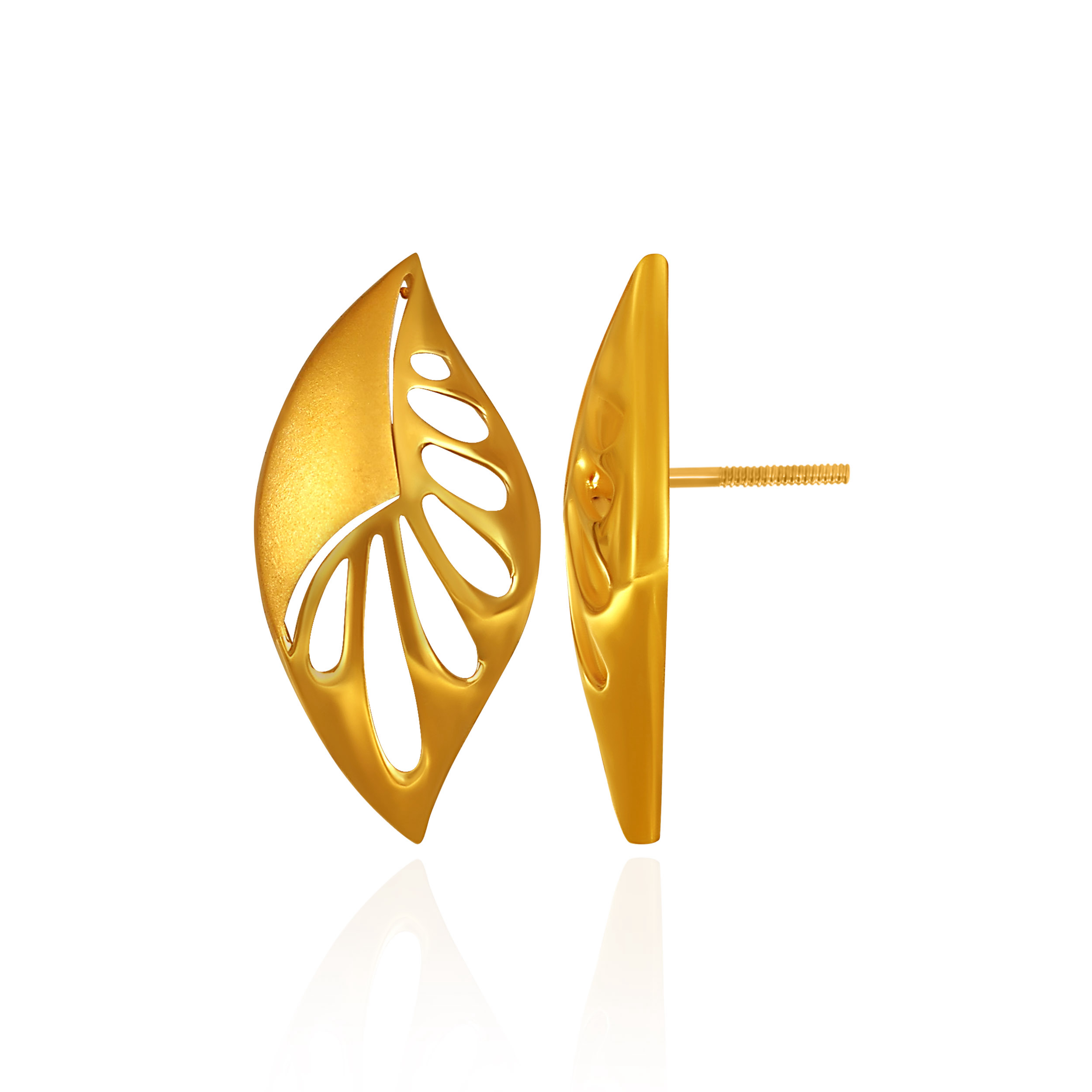 Sleek Leaf Detail Gold Studs - Senco Gold and Diamonds