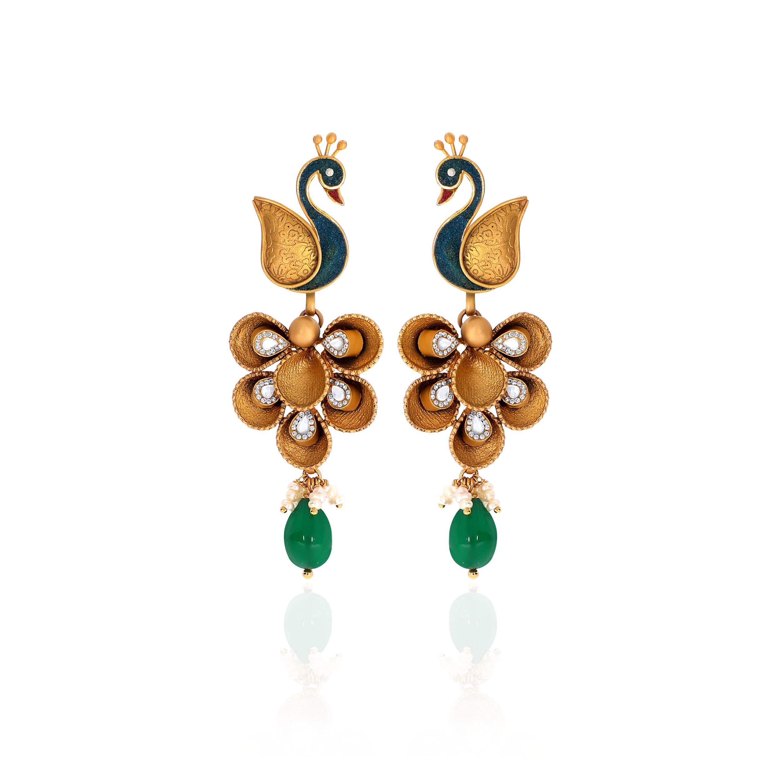 22K Yellow Gold Kundan Drop Earrings-GPNGP-D000765140 - Senco Gold and Diamonds