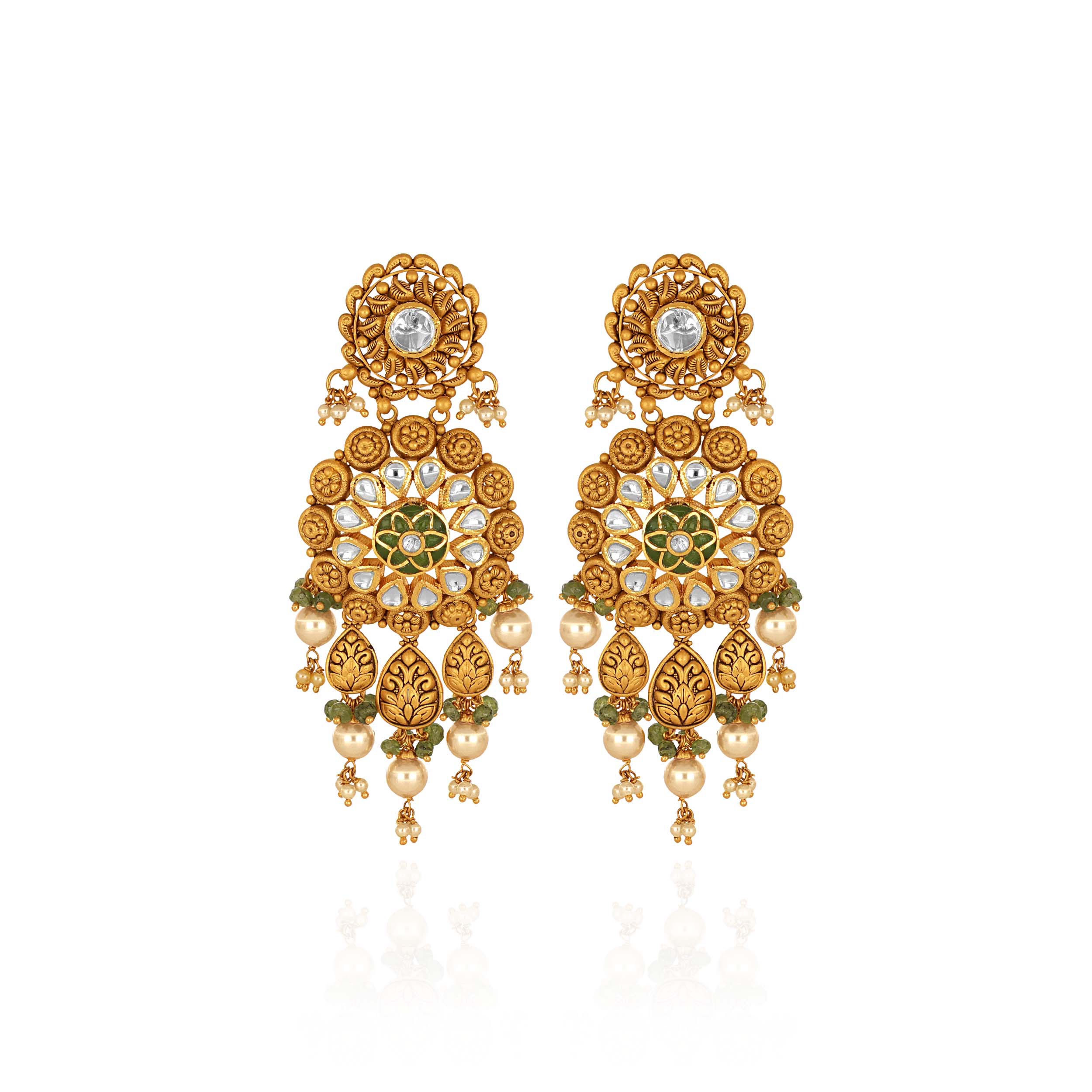 Splendour Aura Kundan Gold Earrings - Senco Gold and Diamonds