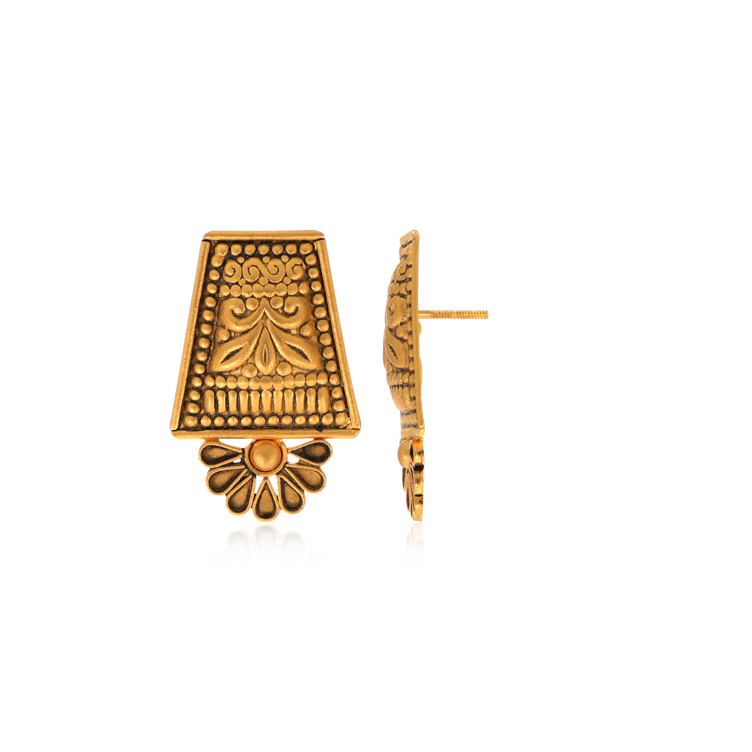 Floral Lamp Antique Gold Studs - Senco Gold and Diamonds