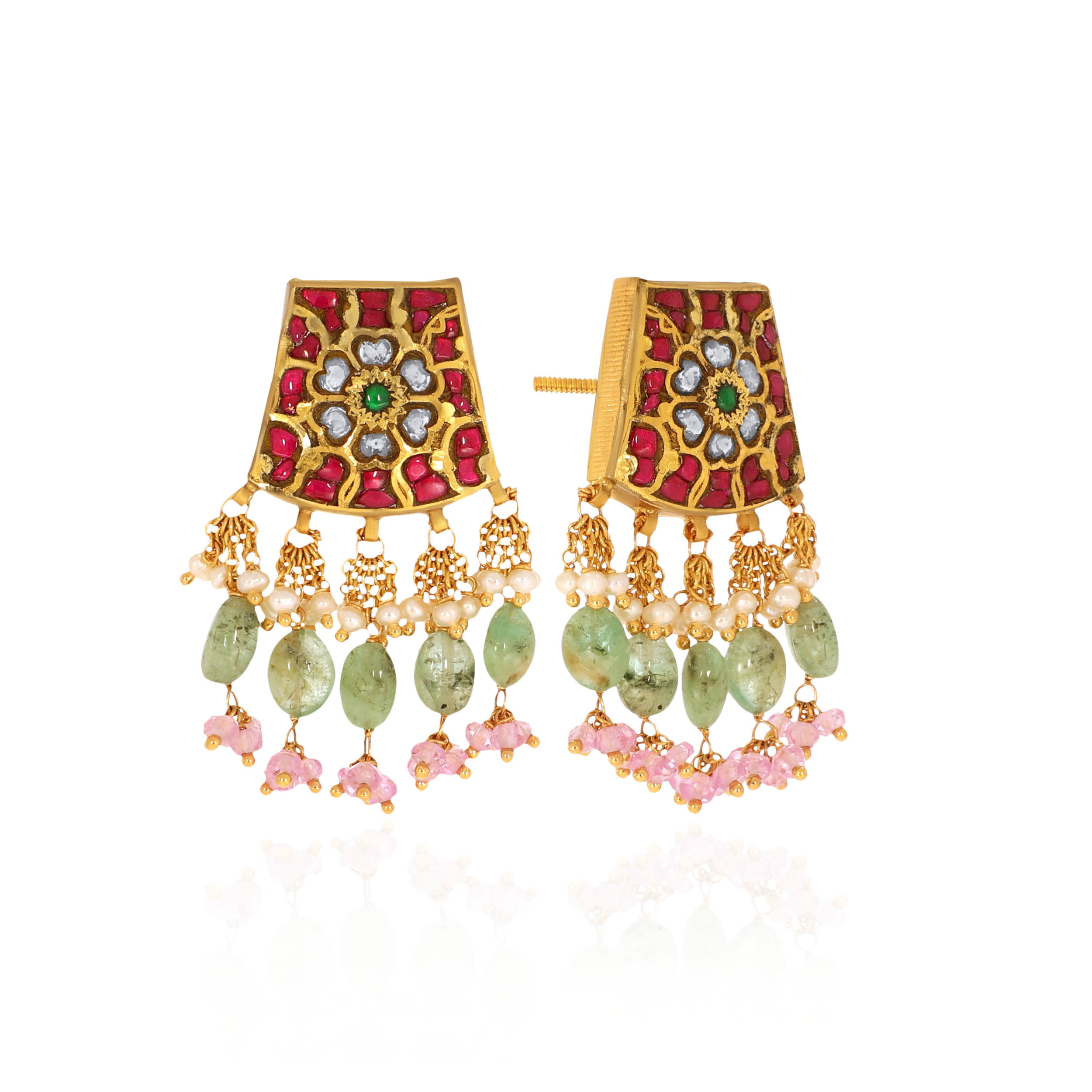 22K Yellow Gold Kundan Earrings-GPGN-D000788455 - Senco Gold and Diamonds