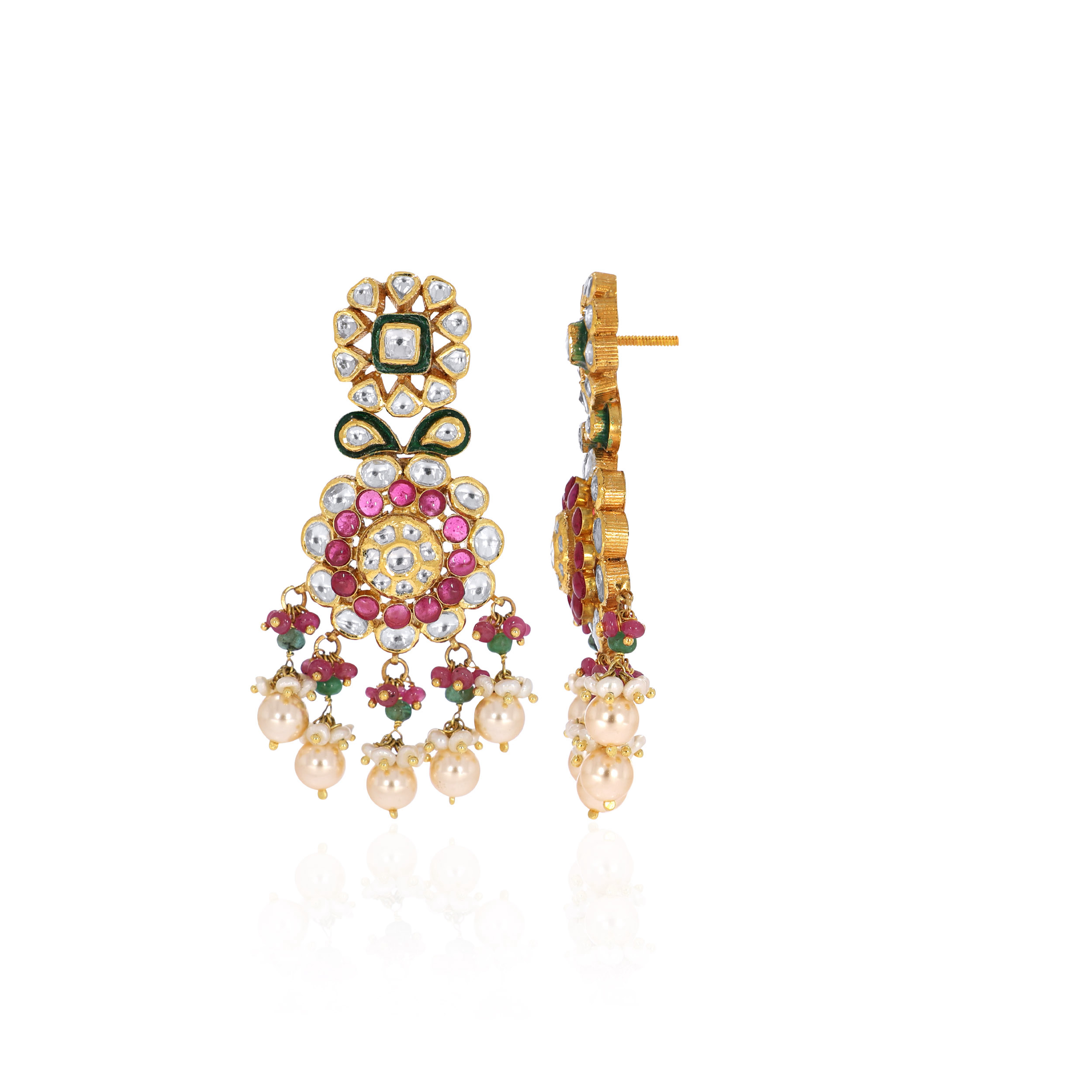 18K Yellow Gold Kundan Earrings-GPGN-D000782266 - Senco Gold and Diamonds