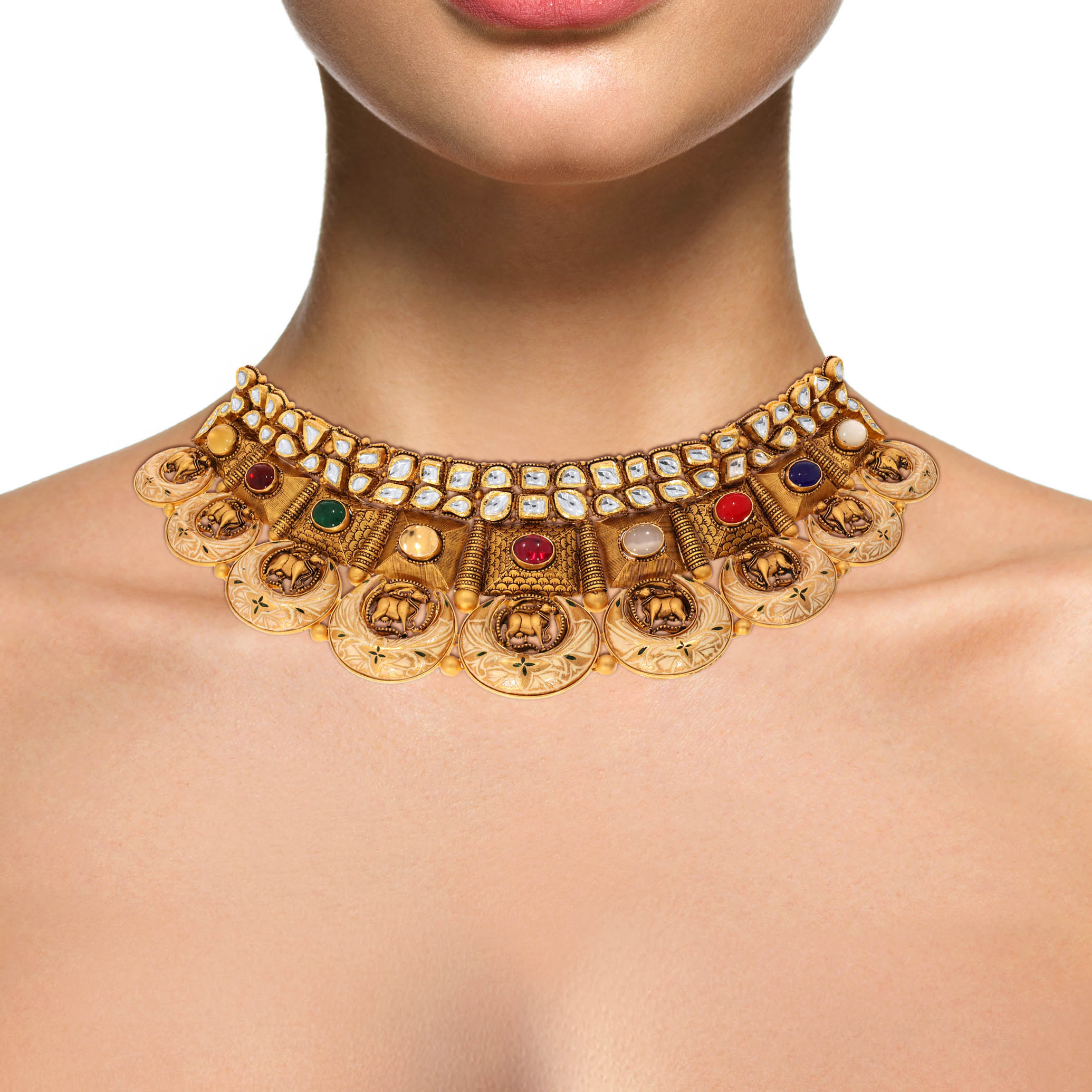 22K Yellow Gold Kundan Necklace-GN-D000788415 - Senco Gold and Diamonds
