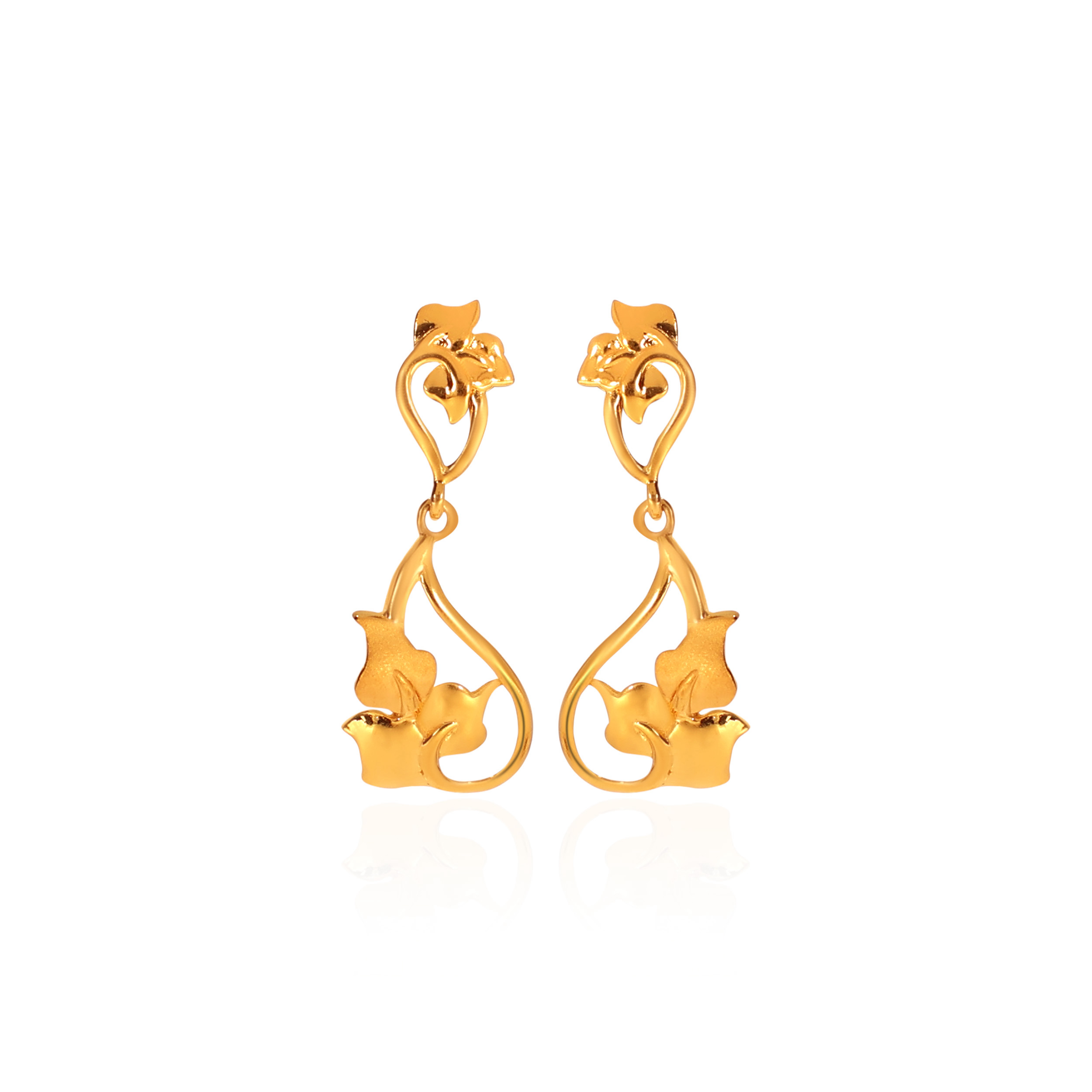 Crafty Leaves Gold Drop Earrings - Senco Gold and Diamonds