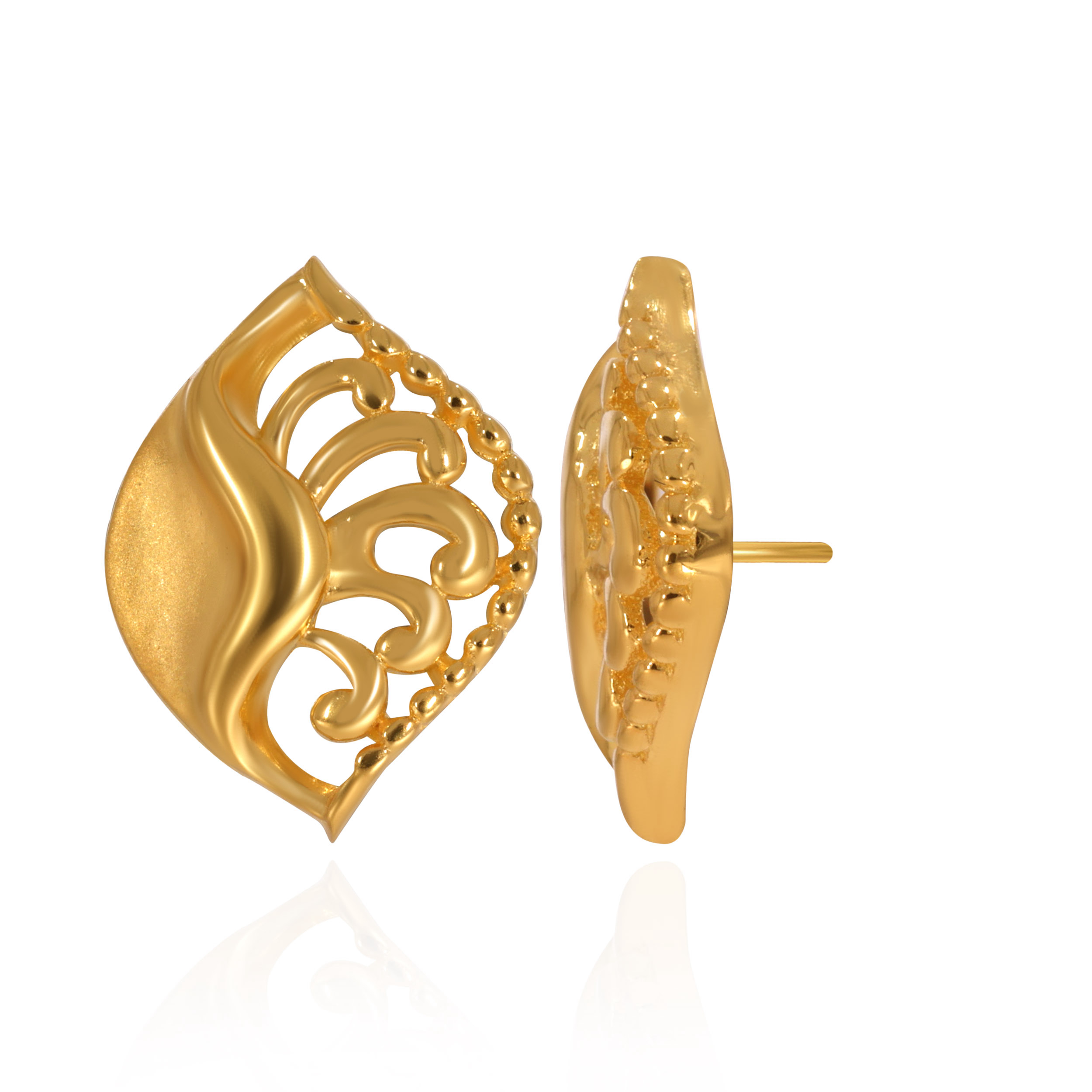 Classic Vine Motif Gold Studs - Senco Gold and Diamonds