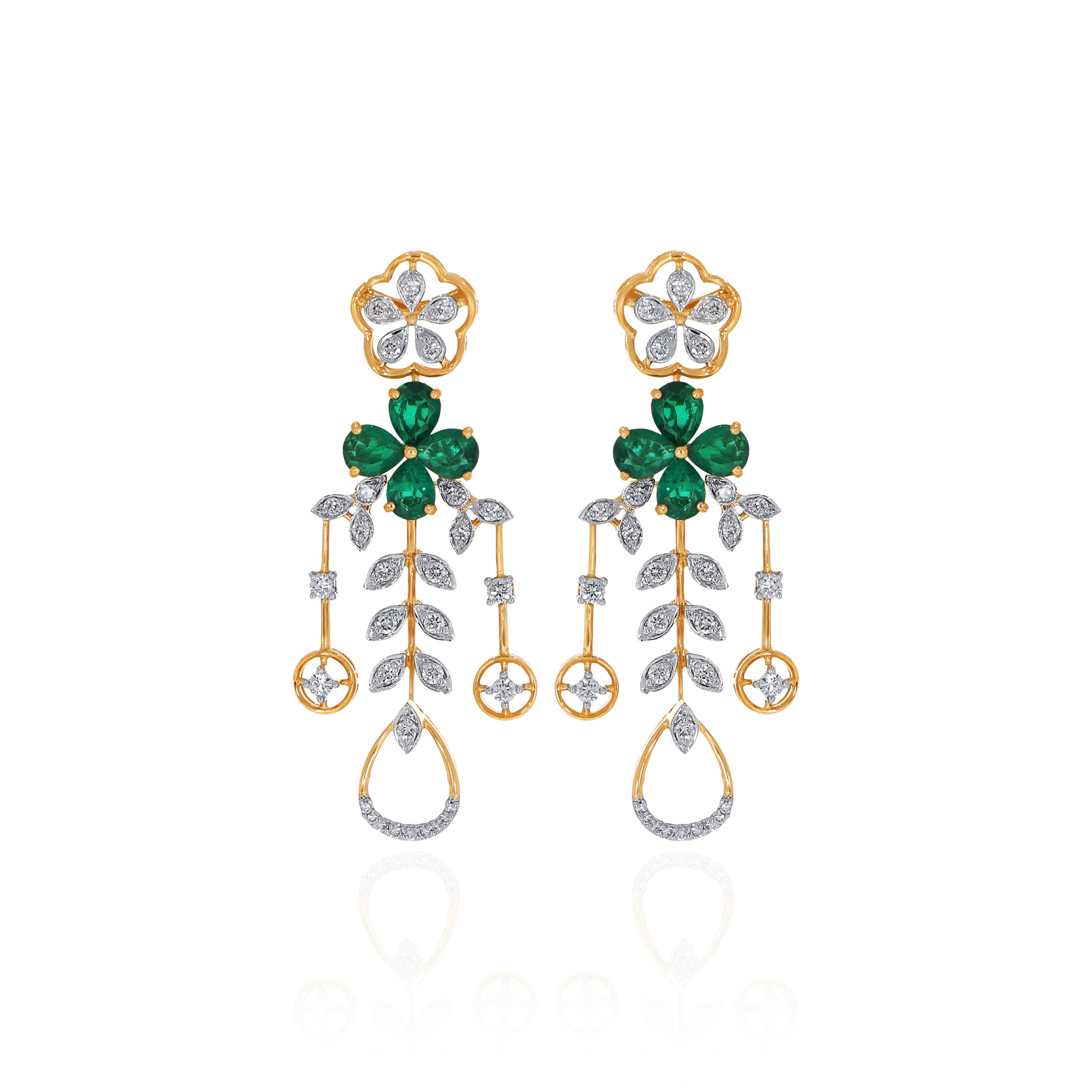 Petal Crest Diamond Long Earrings - Senco Gold and Diamonds