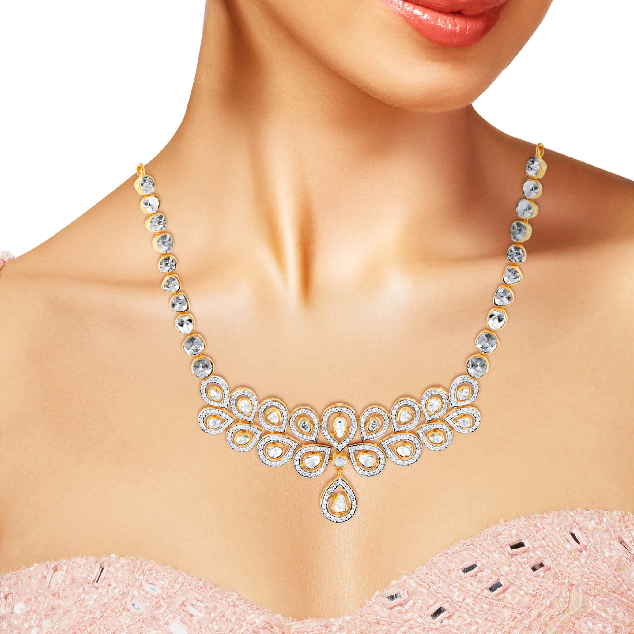 Royal Aura Polki Diamond Necklace - Senco Gold and Diamonds