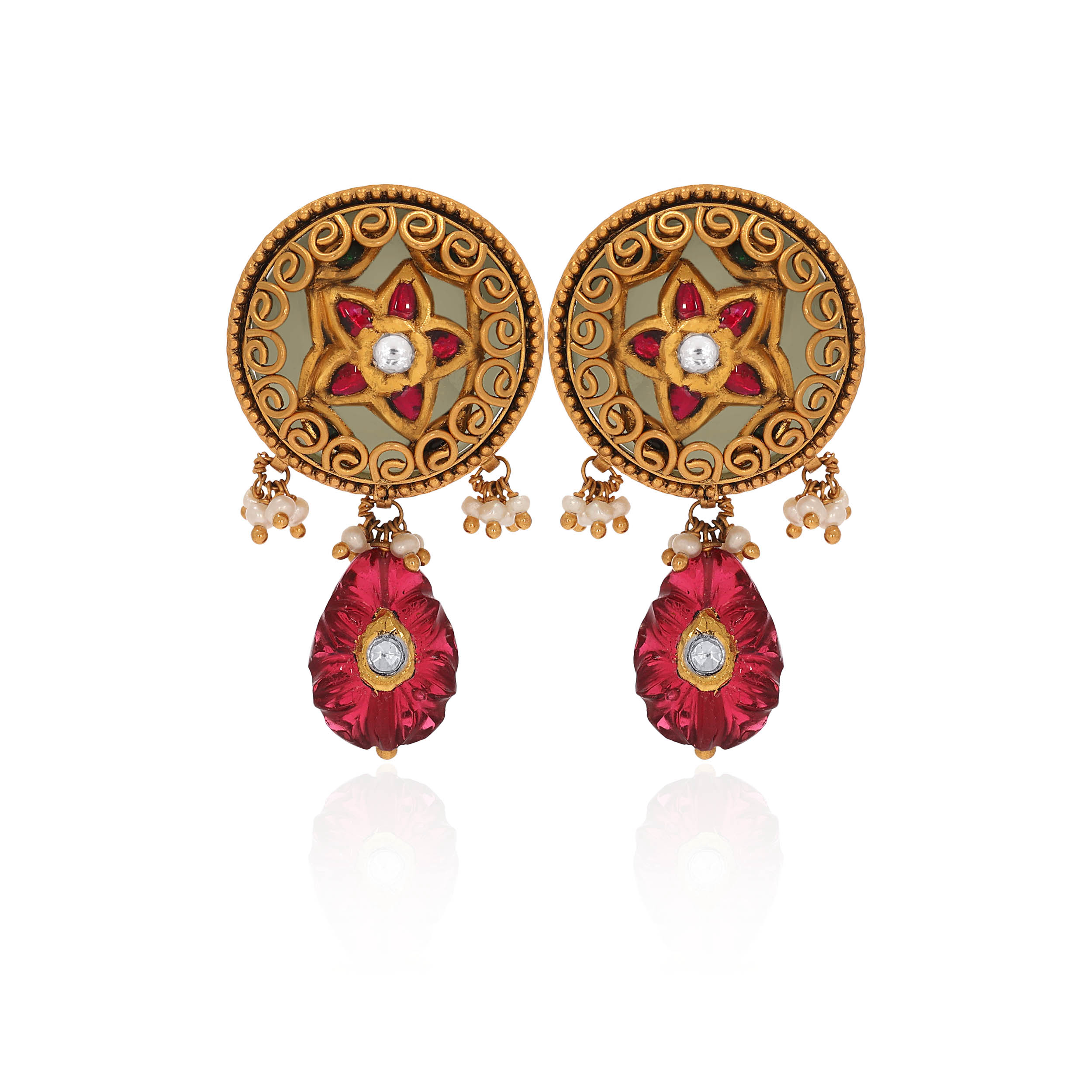 22K Yellow Gold Kundan Drop Earrings-GPGN-D000788477 - Senco Gold and Diamonds