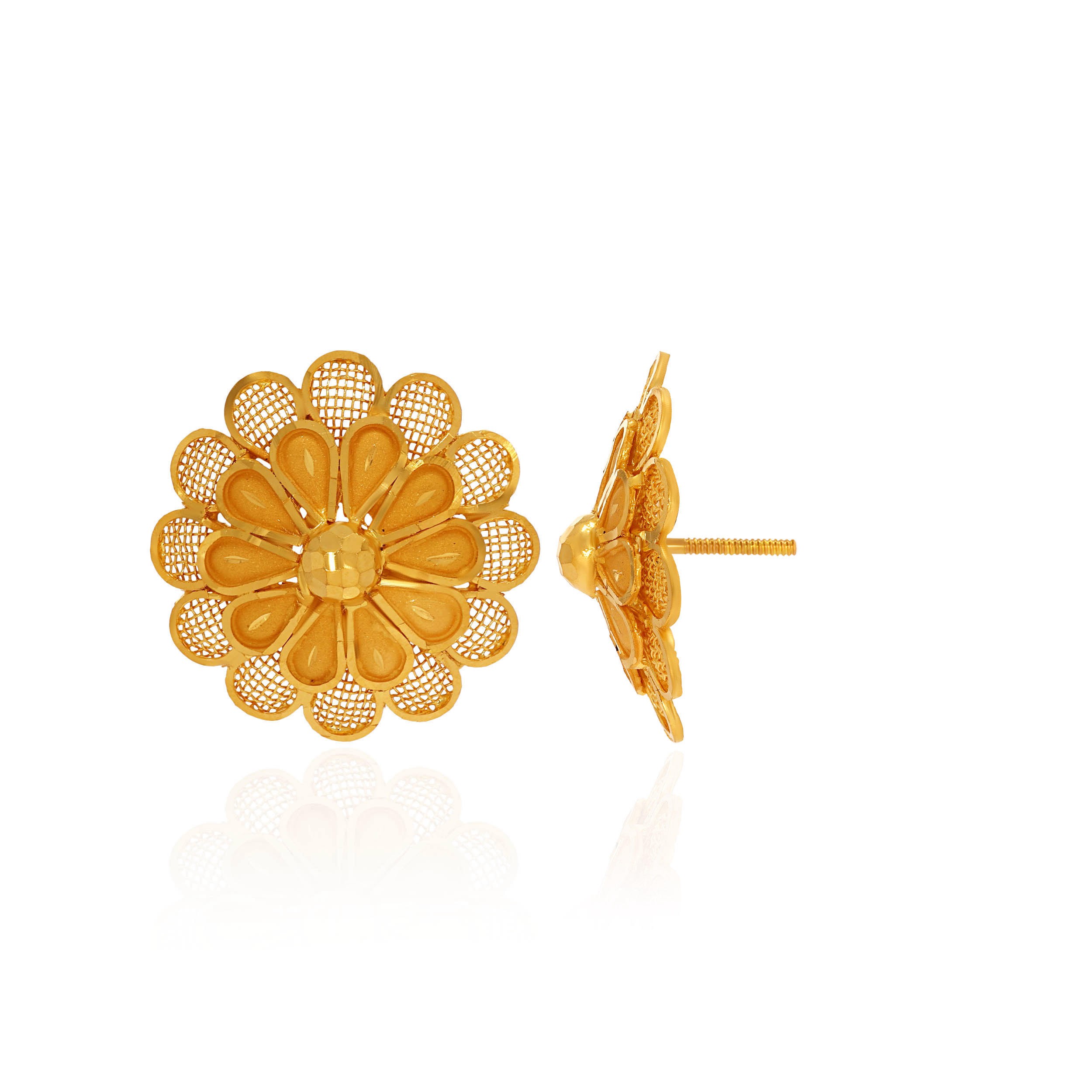 Filigree Floret Gold Studs - Senco Gold and Diamonds