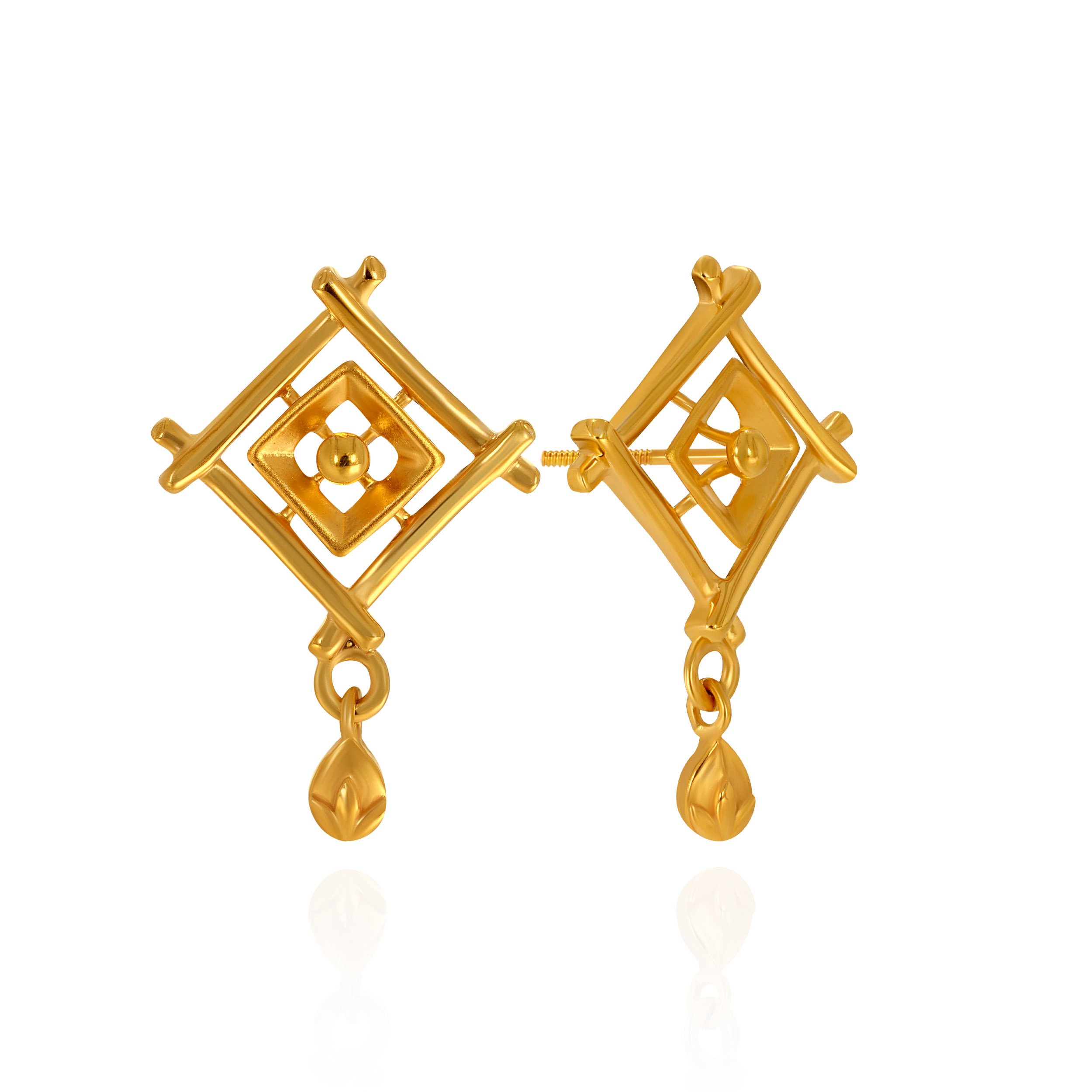 Artistic Frame Gold Drop Earrings - Senco Gold and Diamonds