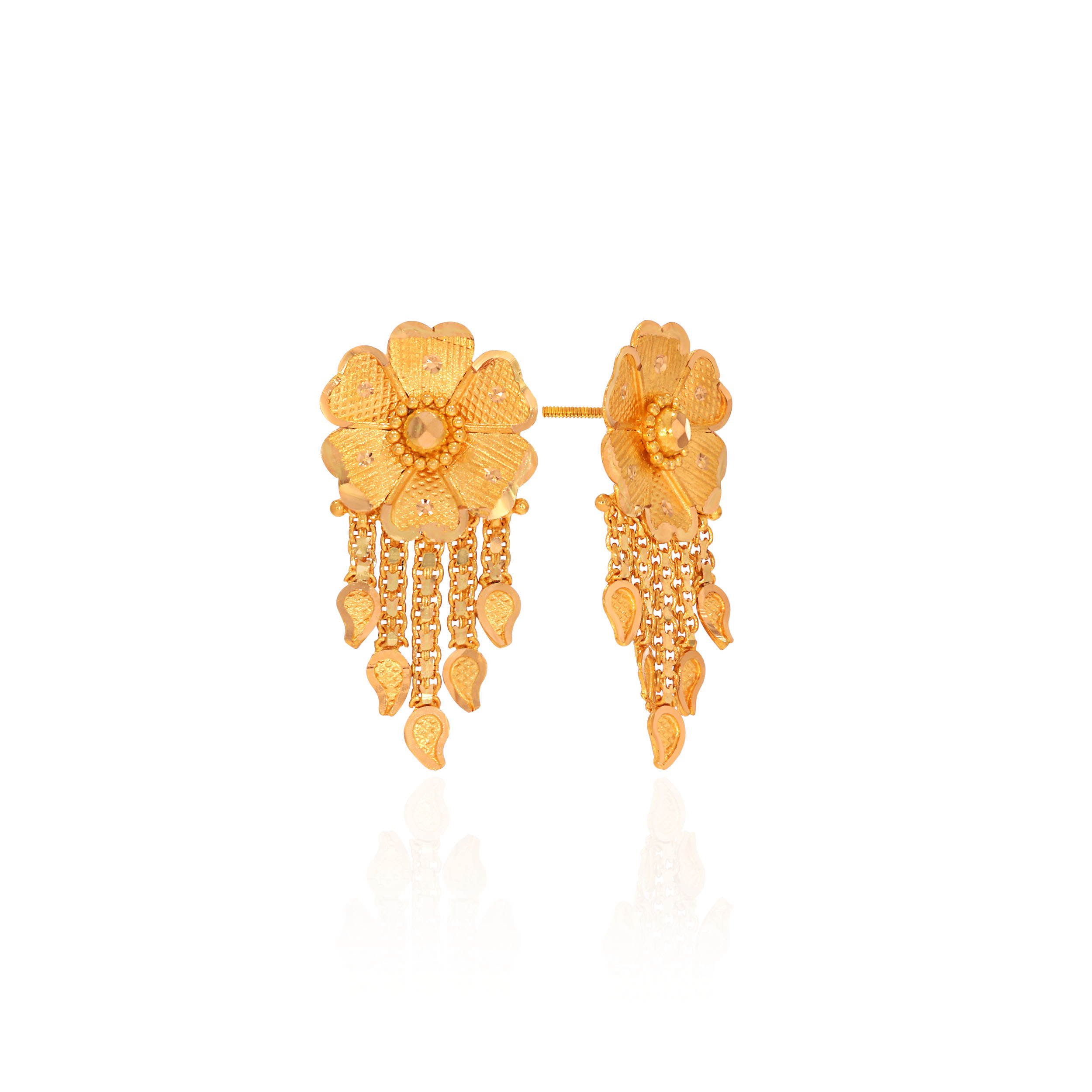 Floral Traditional Gold Drop Earrings - Senco Gold and Diamonds