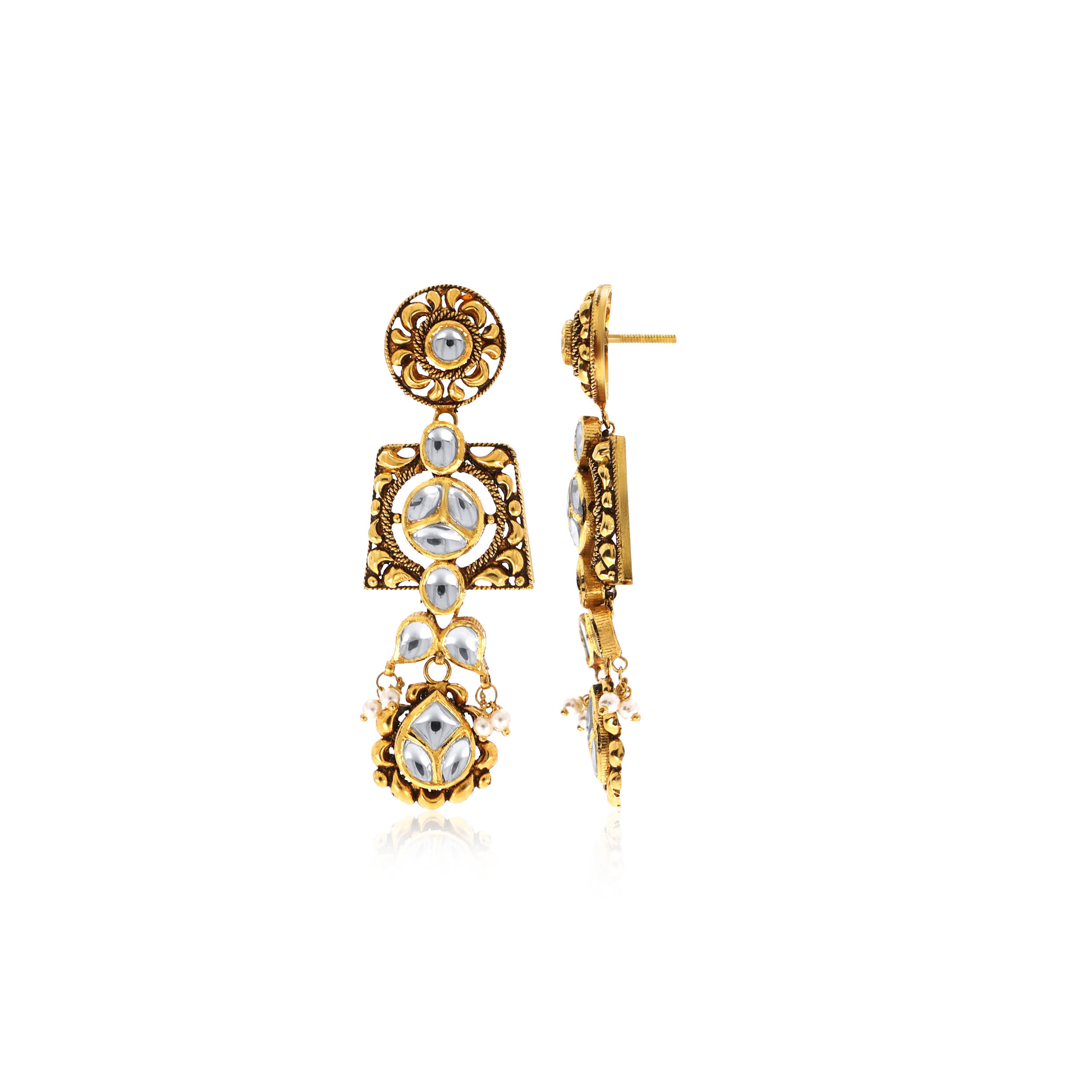 Conventional Art Antique Gold Kundan Danglers - Senco Gold and Diamonds